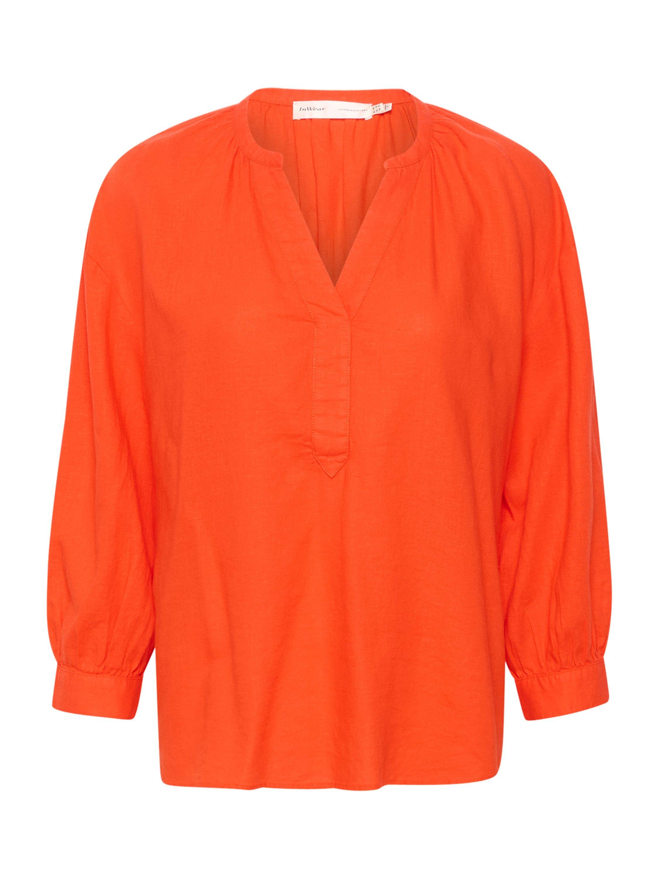 InWear Ellie V-notch Neck 3/4 Sleeve Blouse, Cherry Tomato, 8