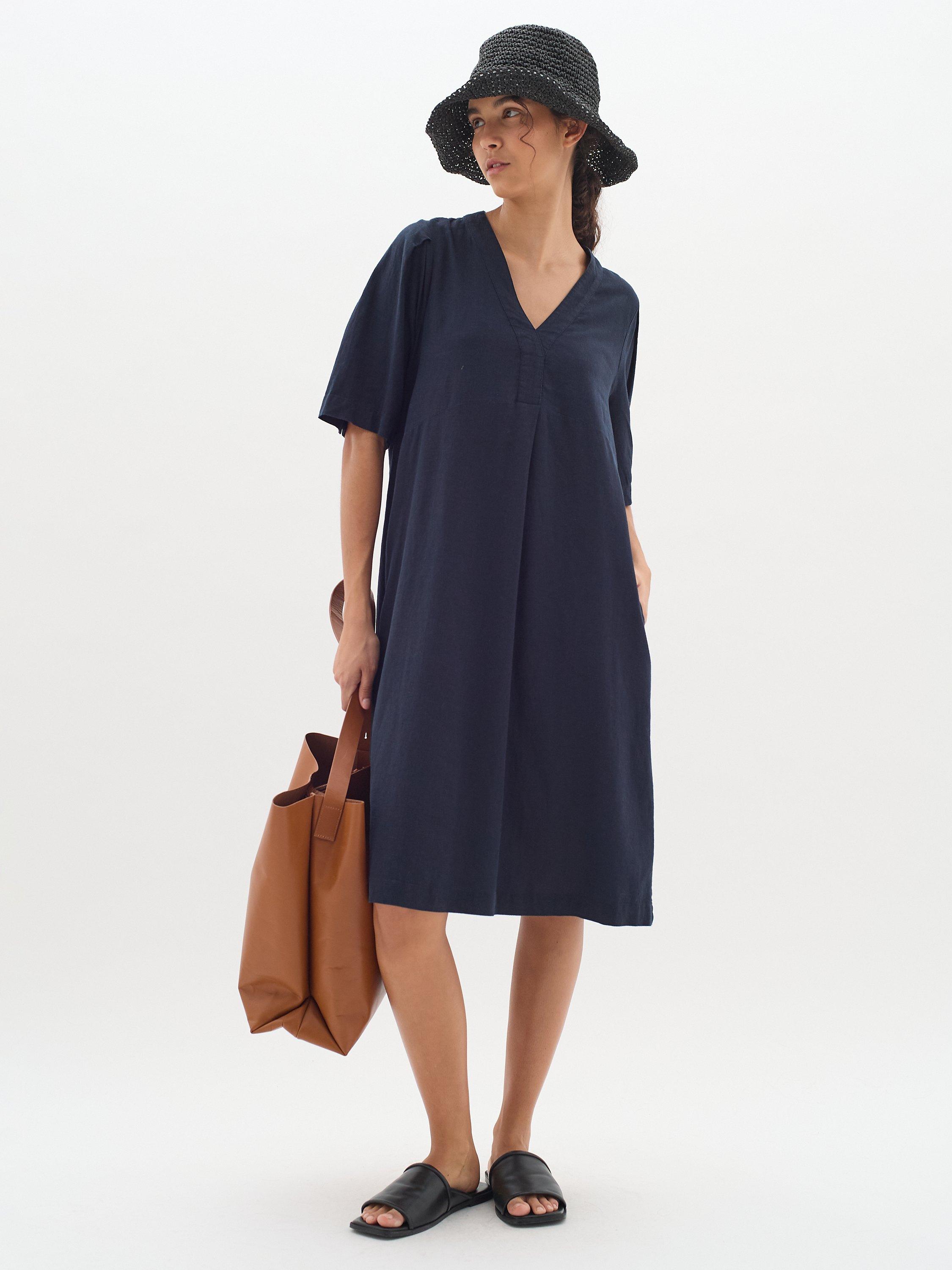 InWear Ellie V-neck Short Sleeve Knee Length Dress, Marine Blue