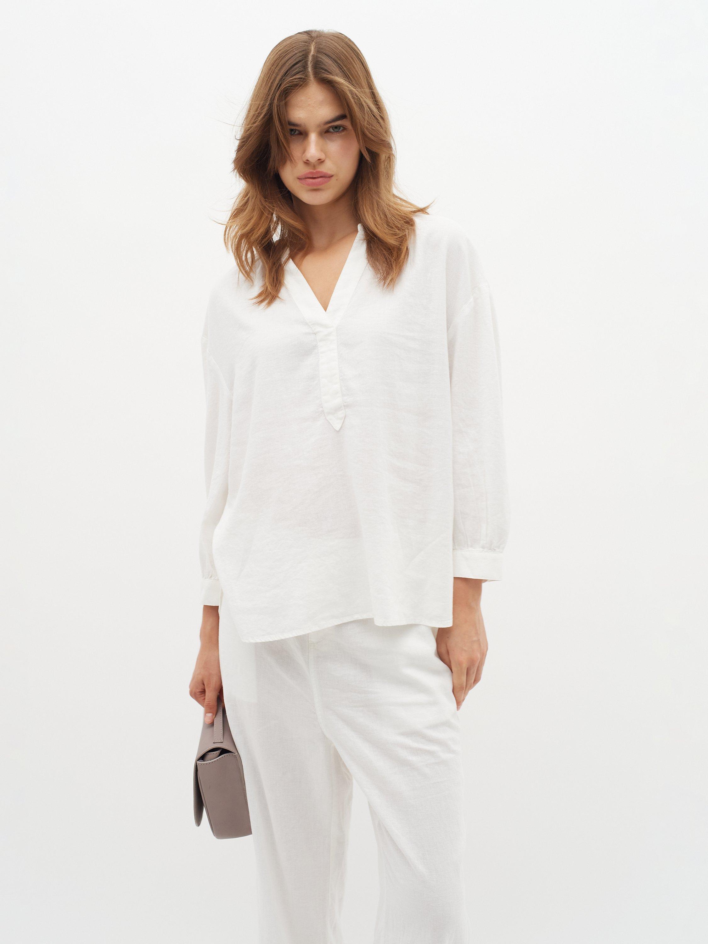 InWear Ellie V-notch Neck 3/4 Sleeve Blouse, Pure White