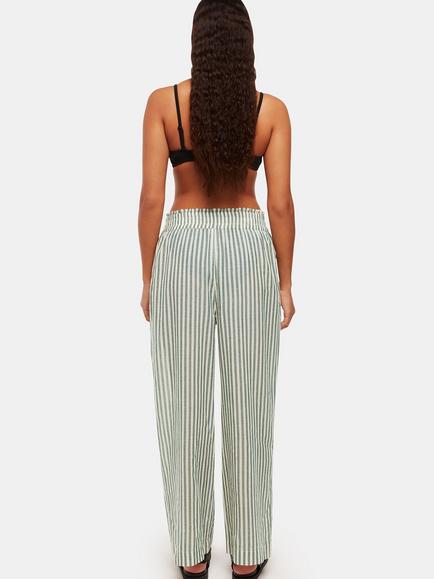 Whistles Stripe Beach Cotton Trousers, Green/White - view 2, Green/White