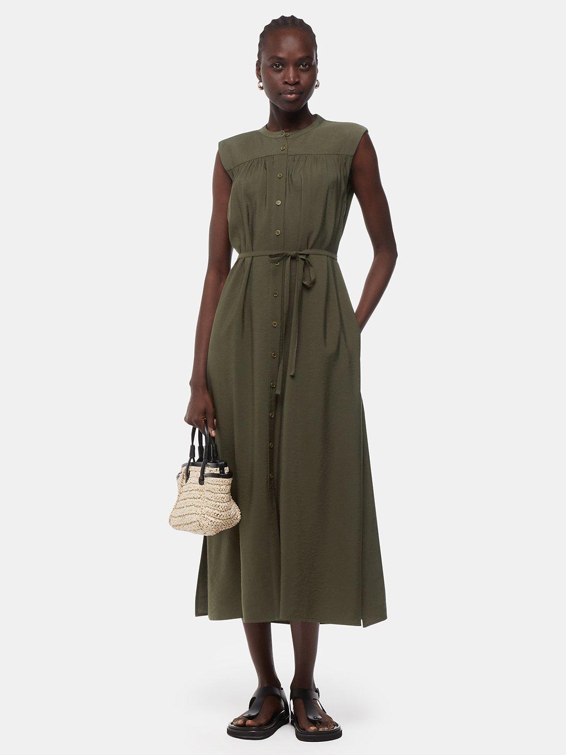 Whistles Ilana Button Down Midi Dress Khaki