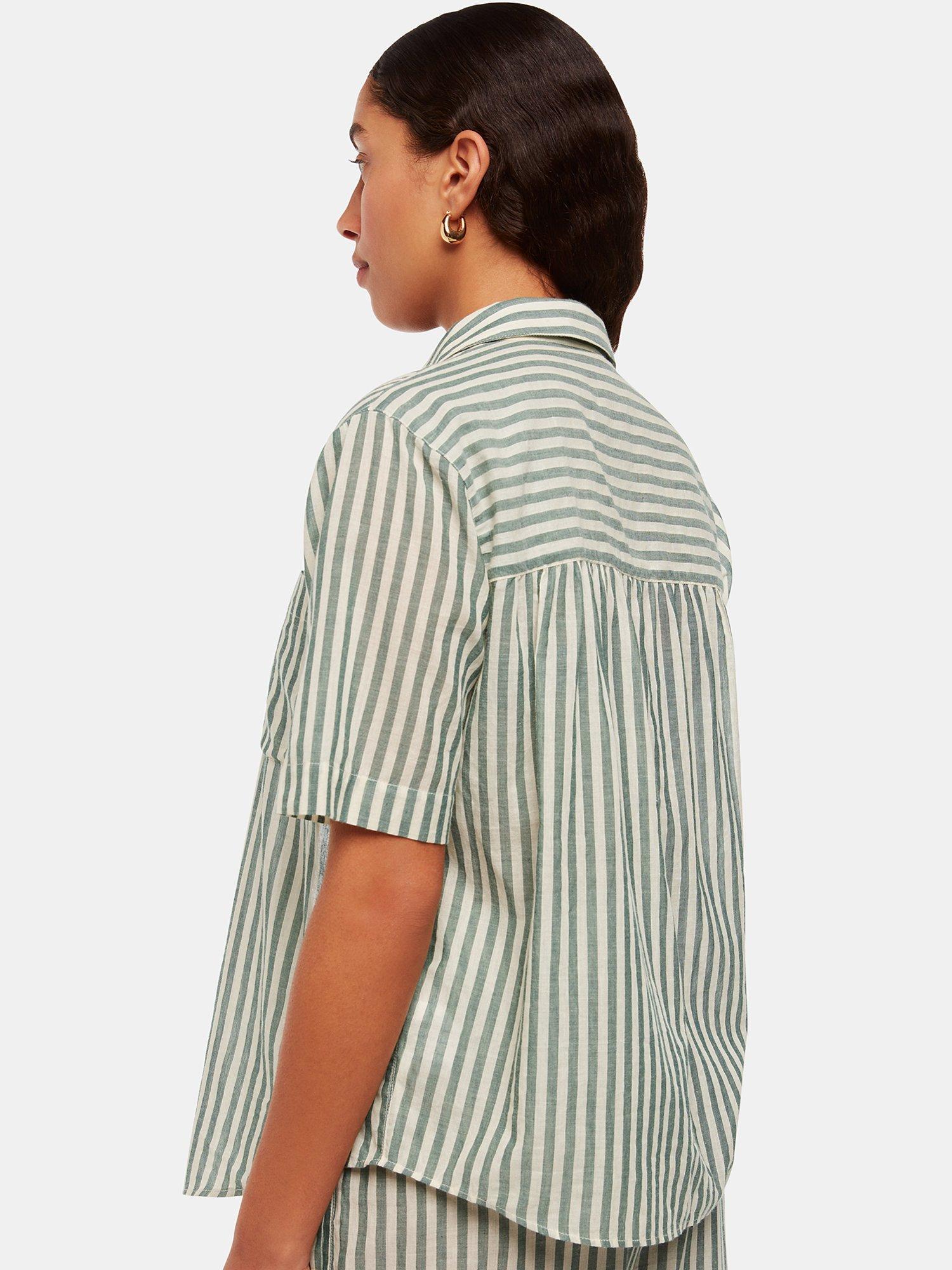 Product image 2 of 5, which shows Whistles Striped Cotton Beach Shirt, Green/Multi, M