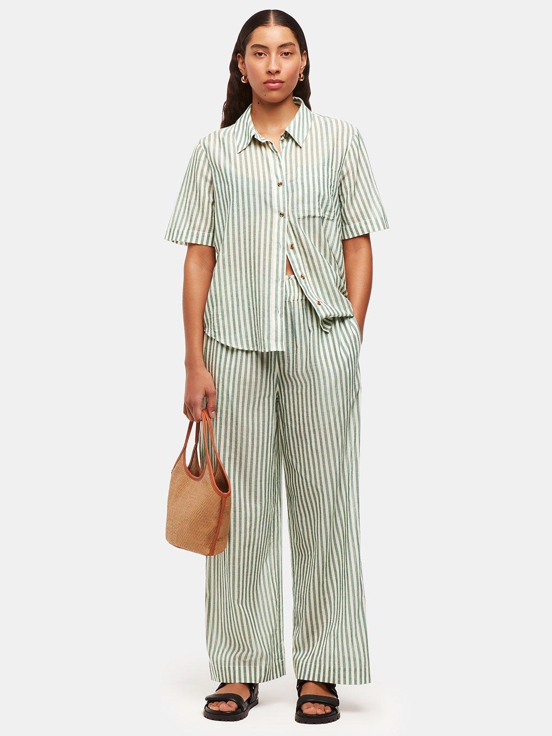Product image 3 of 5, which shows Whistles Striped Cotton Beach Shirt, Green/Multi, M