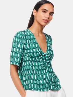 Whistles Linked Smudge Print Tie-Front Top, Green/Multi, Green/Multi