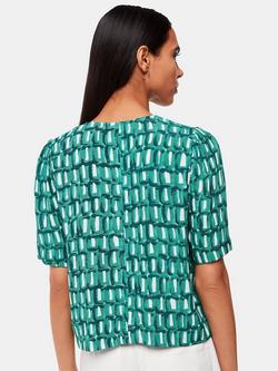 Whistles Linked Smudge Print Tie-Front Top, Green/Multi - view 2, Green/Multi
