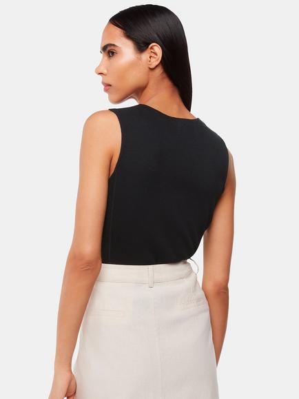 Whistles High Neck Rib Detail Top - view 2, Black