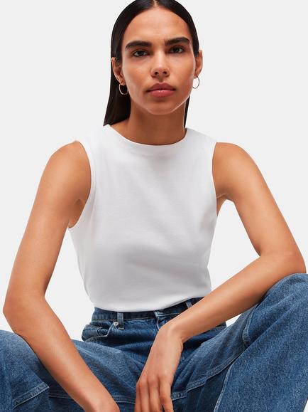Whistles High Neck Rib Detail Top, White