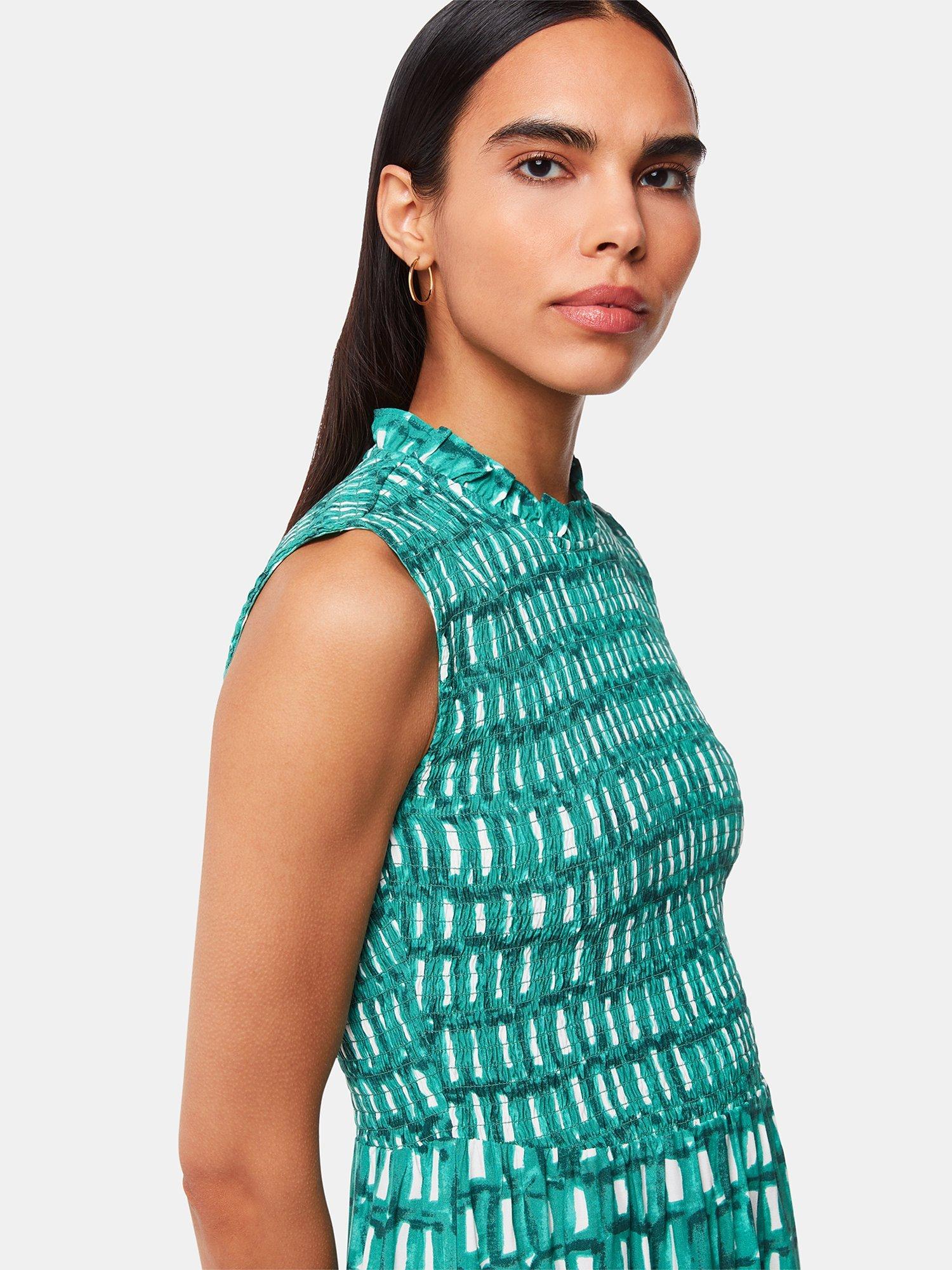 Product image 3 of 5, which shows Whistles Petite Smudge Heidi Midi Dress, Green/Multi, 10