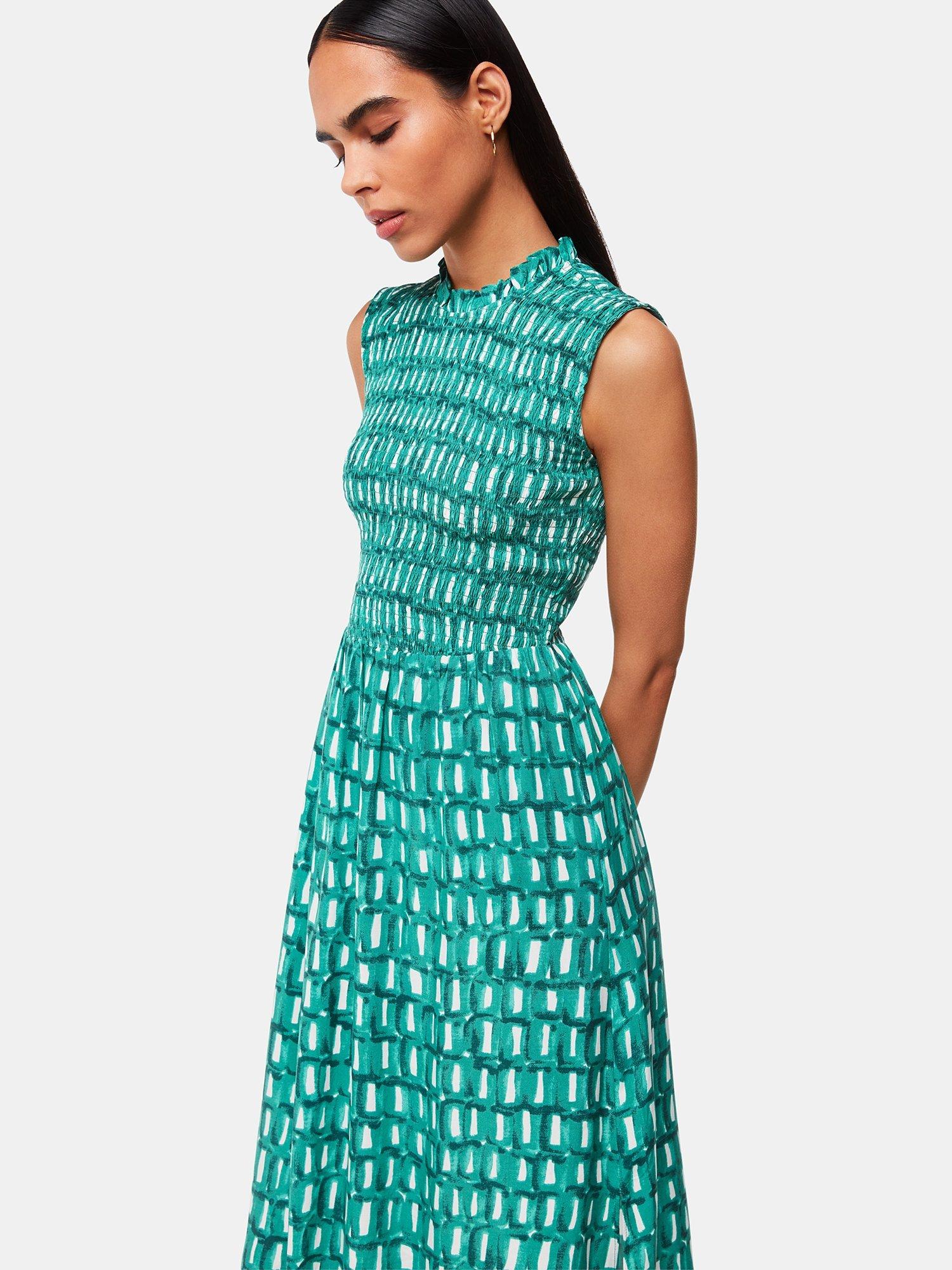 Product image 4 of 5, which shows Whistles Petite Smudge Heidi Midi Dress, Green/Multi, 10