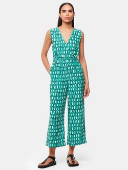 Whistles Lorna Smudged Link Print Cropped Jumpsuit, Green/Multi, Green/Multi