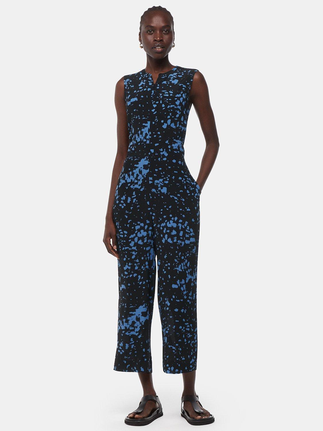 Whistles Josie Smudged Spot Print Cropped Jumpsuit, Black/Multi