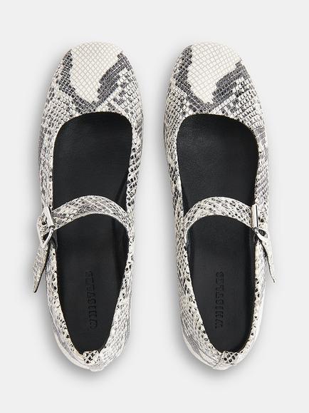 Whistles Elba Leather Snake Print Ballet Pumps, White/Multi - view 2, White/Multi