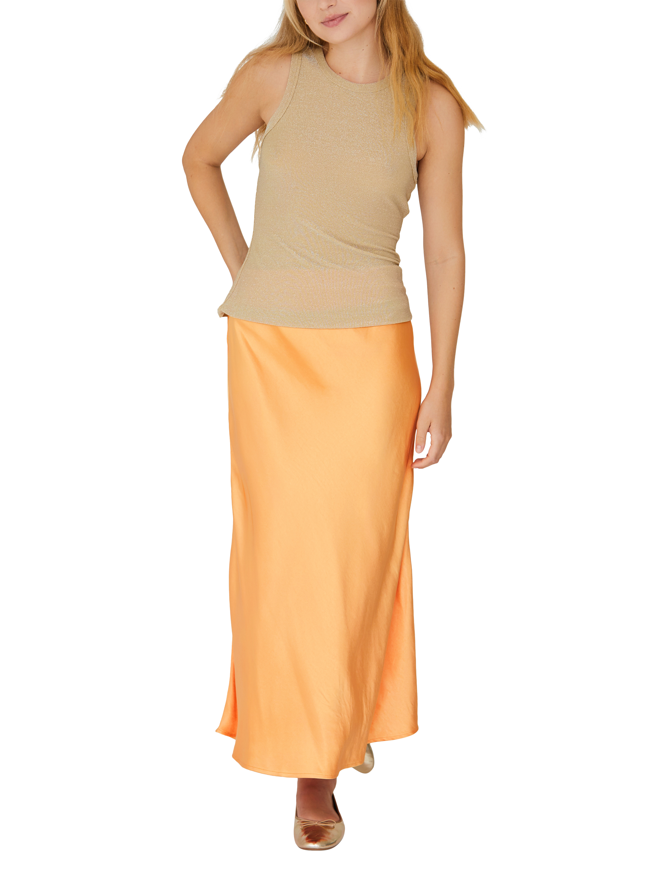 A-VIEW Carry Sateen Midi Skirt, Orange, 8