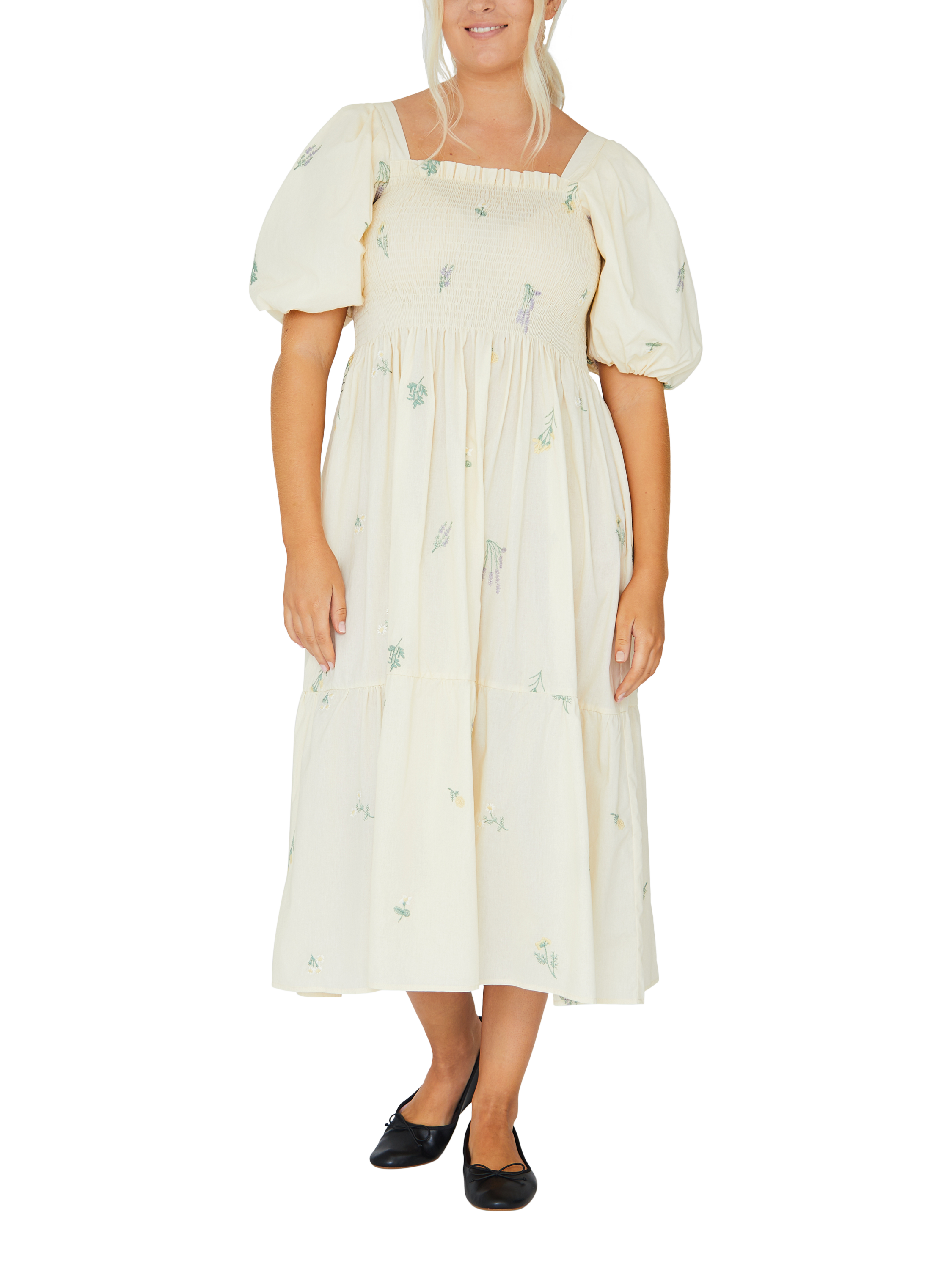 A-VIEW Cheri Floral Midi Dress, Beige/Yellow
