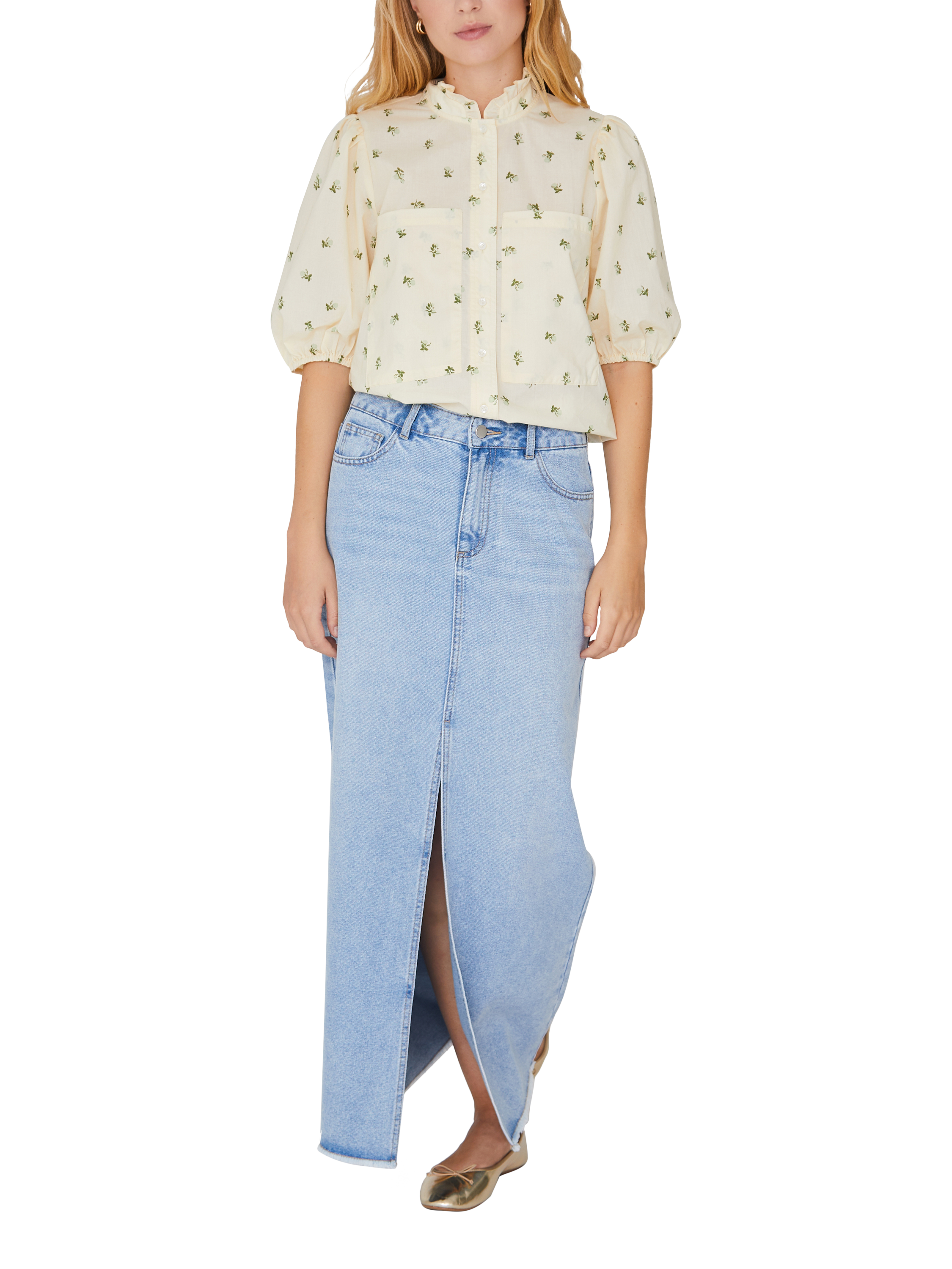A-VIEW Tiffany Short Sleeve Shirt, Pale Mint/Of White