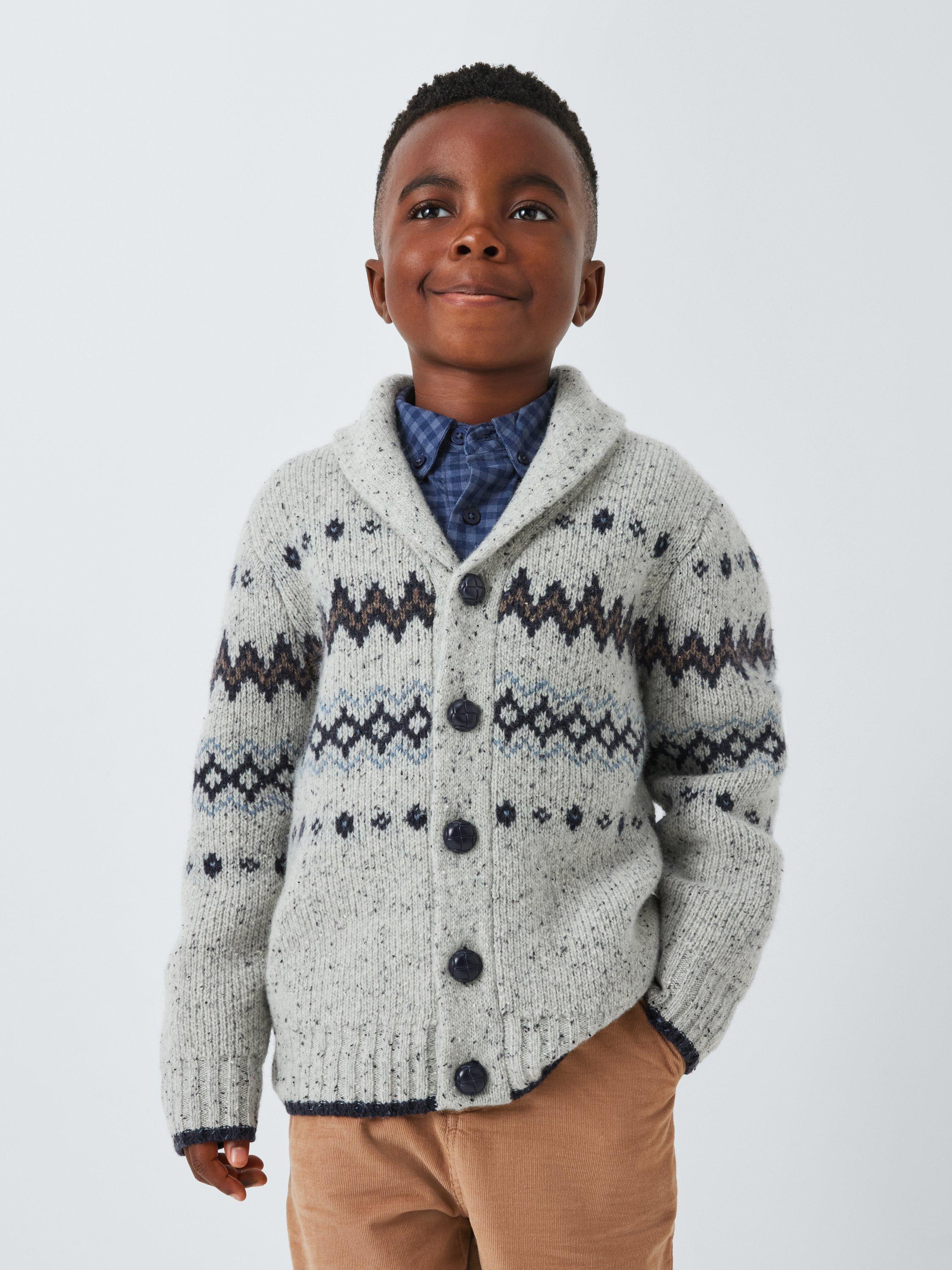 John Lewis Heirloom Collection Kids Fair Isle Knitted Cardigan Grey Mid