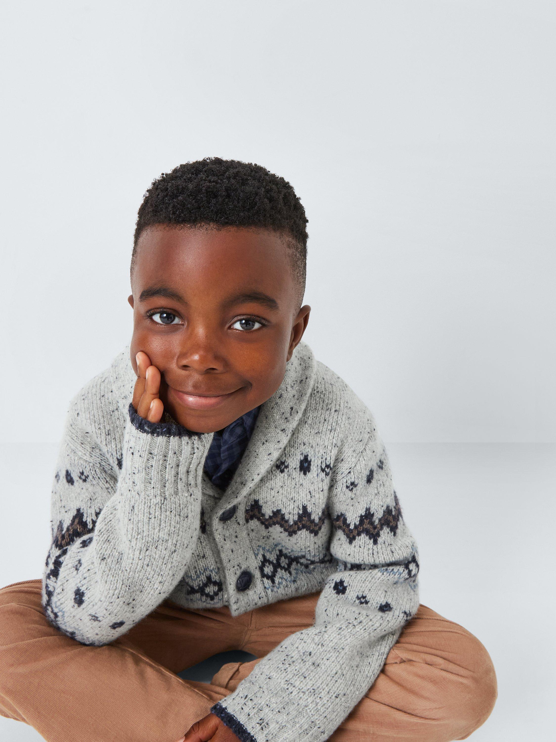 John Lewis Heirloom Collection Kids' Fair Isle Knitted Cardigan, Grey Mid
