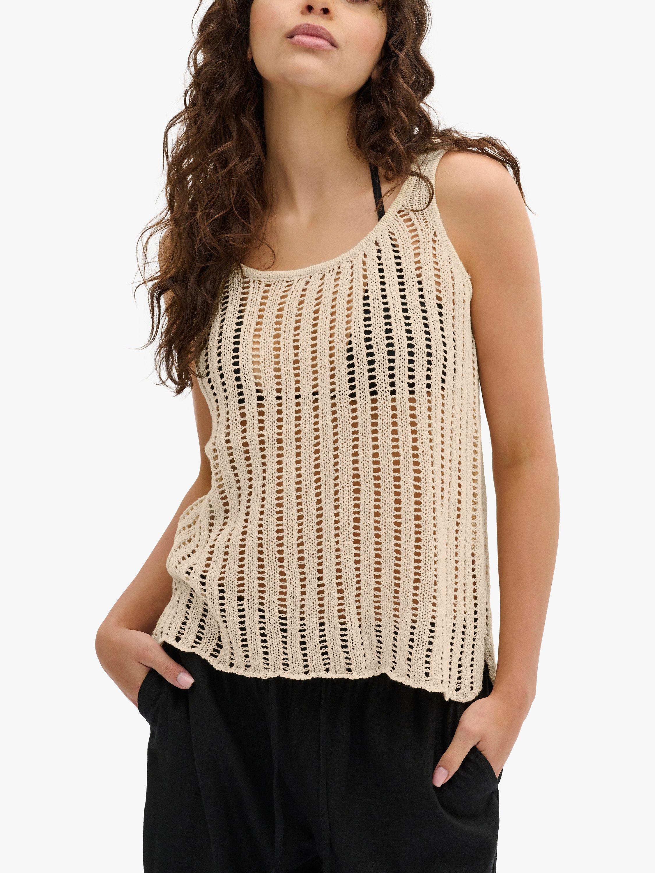 Product image 1 of 5, which shows MY ESSENTIAL WARDROBE Diva Knitted Scoop Neck Tank Top, Birch, XS