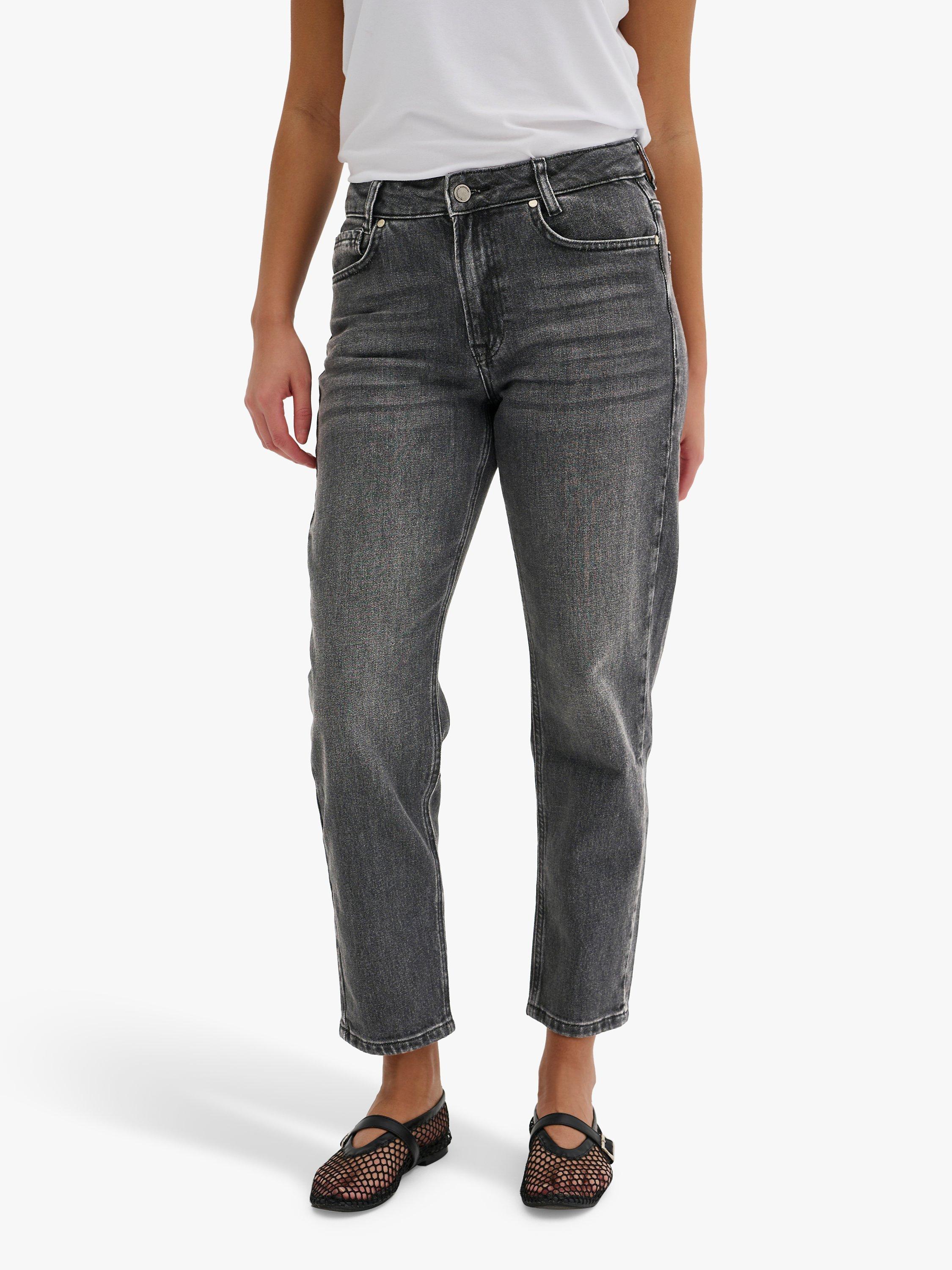 Product image 1 of 5, which shows MY ESSENTIAL WARDROBE Mommy High Tapered Jeans, Dark Grey Retro Wash, 26S