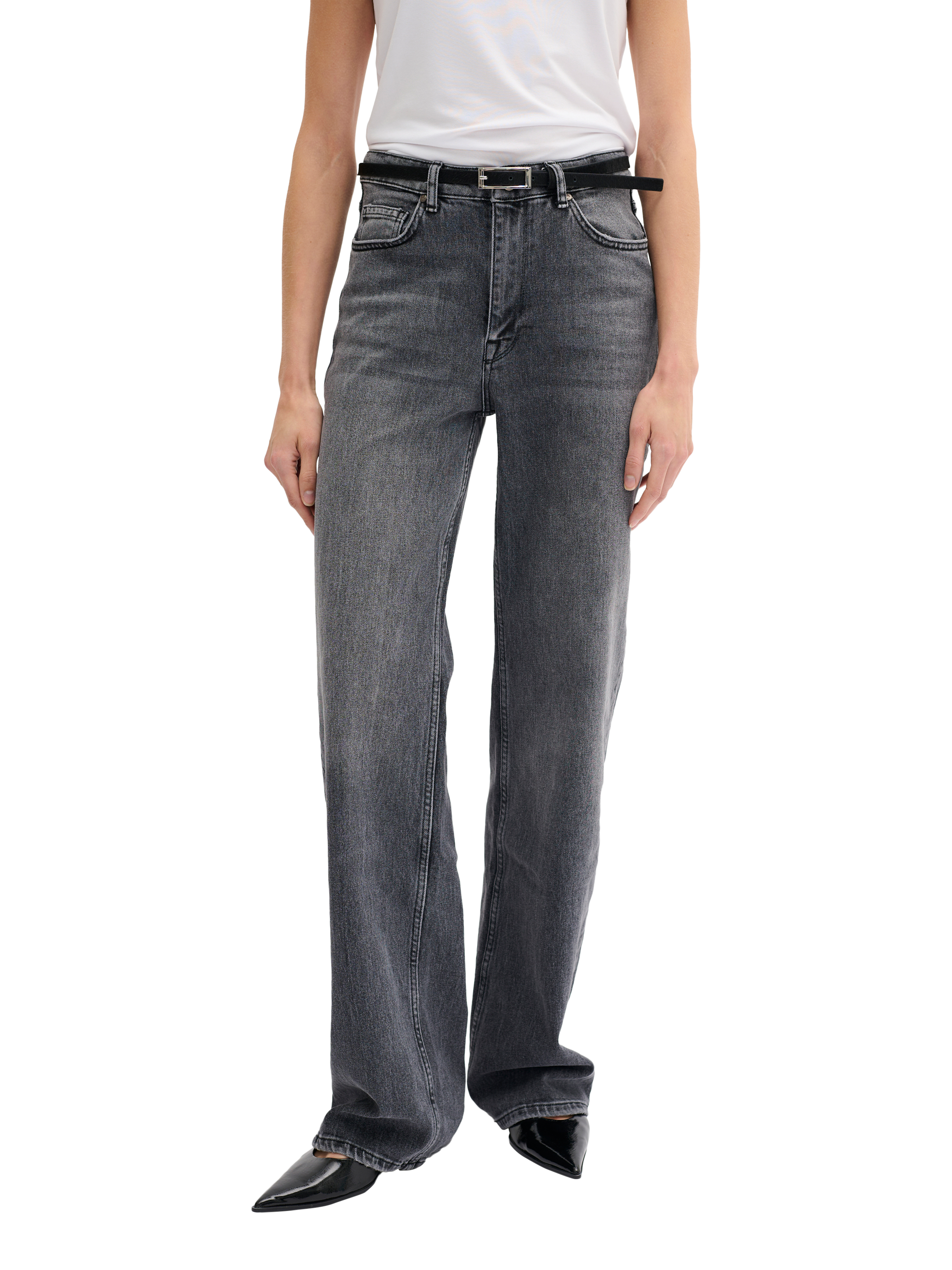 Product image 1 of 5, which shows MY ESSENTIAL WARDROBE Louis High Waisted Wide Leg Jeans, Dark Grey Retro, 26R