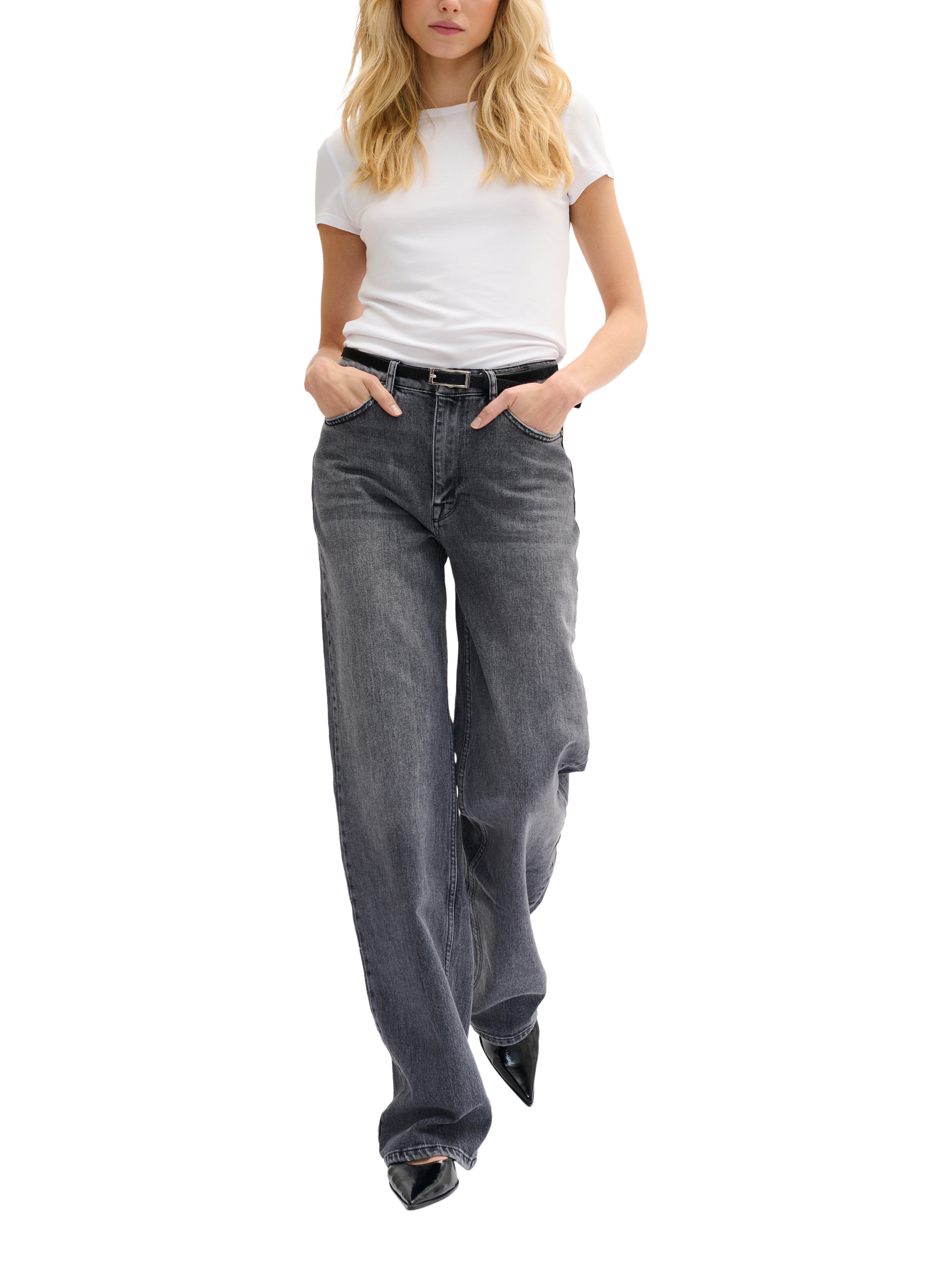 Product image 3 of 5, which shows MY ESSENTIAL WARDROBE Louis High Waisted Wide Leg Jeans, Dark Grey Retro, 26R