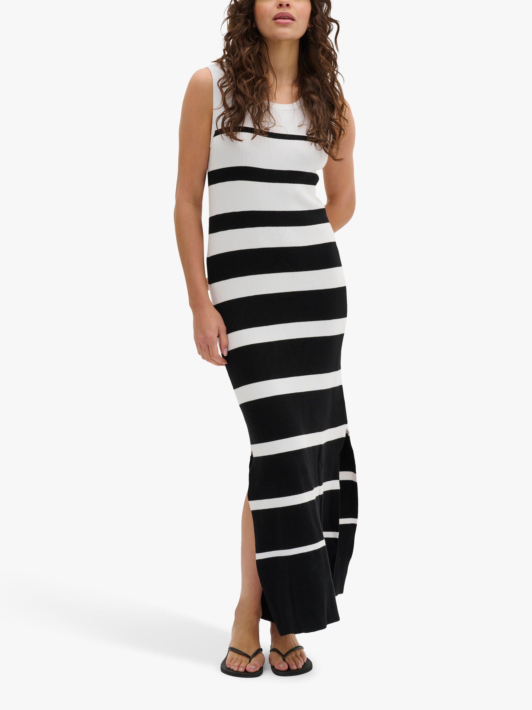 MY ESSENTIAL WARDROBE Zeke Rib Knit Striped Bodycon Maxi Dress Snow White Black