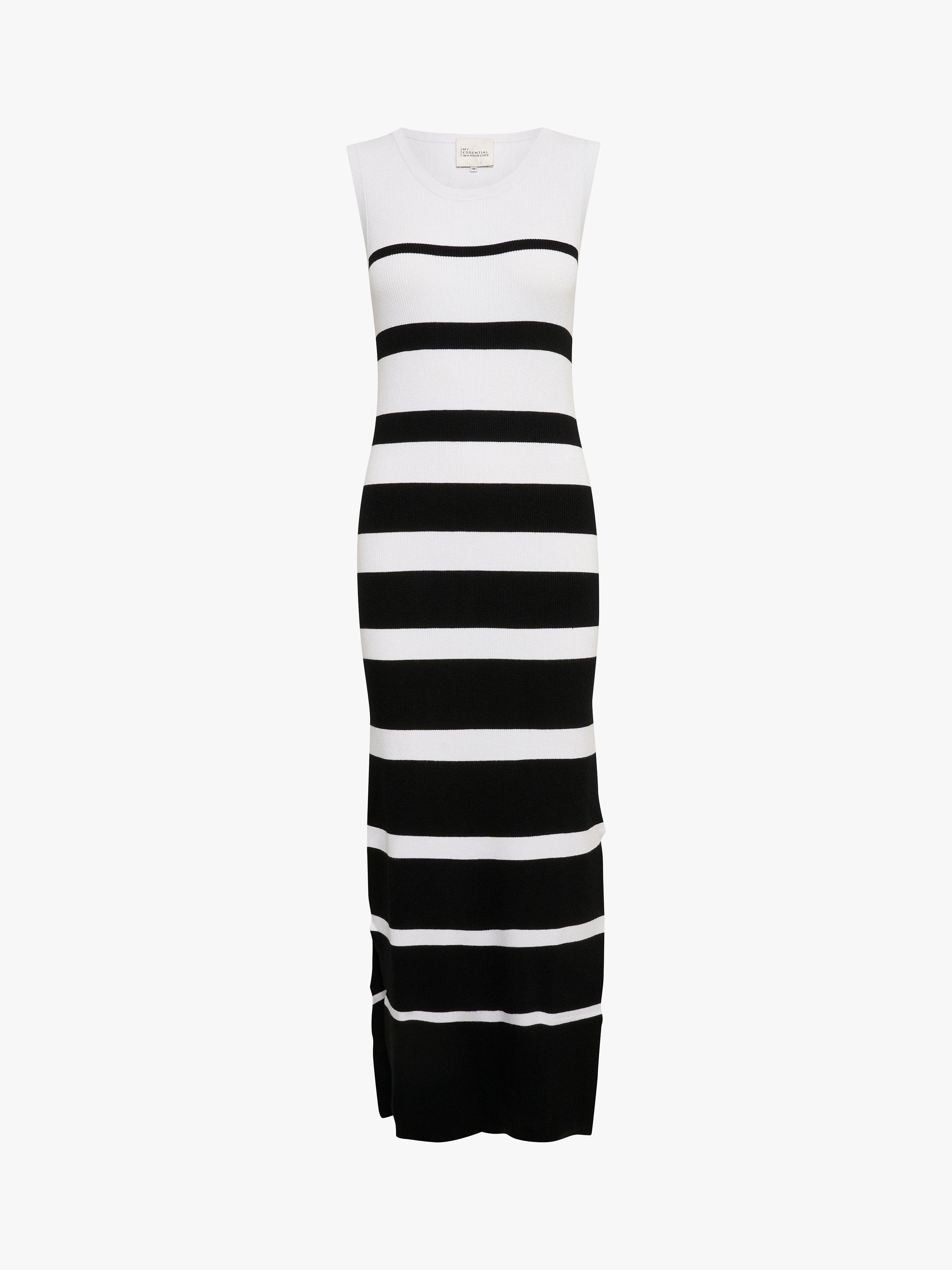 Product image 4 of 5, which shows MY ESSENTIAL WARDROBE Zeke Rib Knit Striped Bodycon Maxi Dress, Snow White/Black, XS