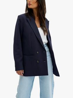 MY ESSENTIAL WARDROBE Tailored Double Breasted Blazer, Baritone Blue, Baritone Blue