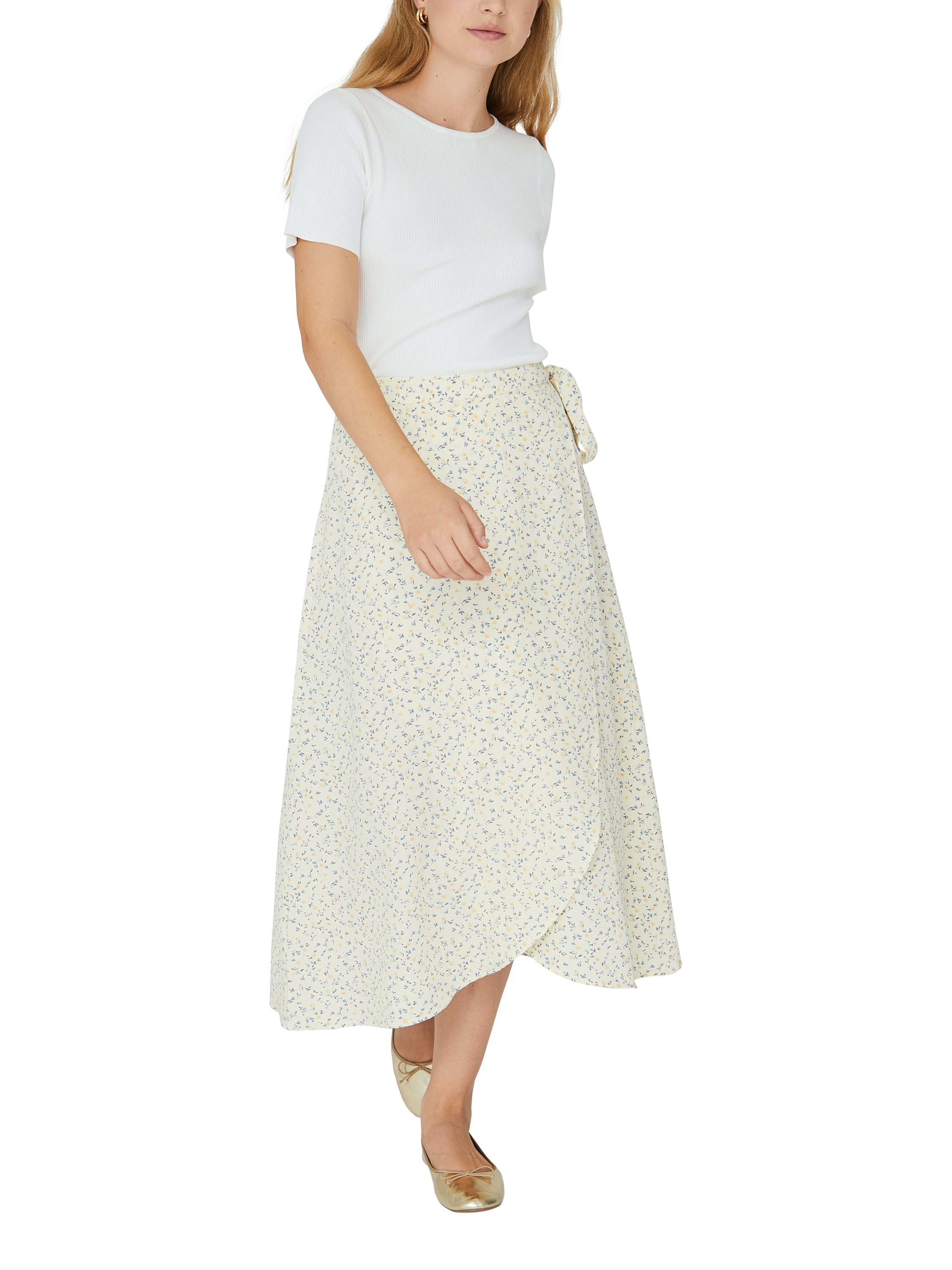 A VIEW Peony Wrap Midi Skirt Light Yellow