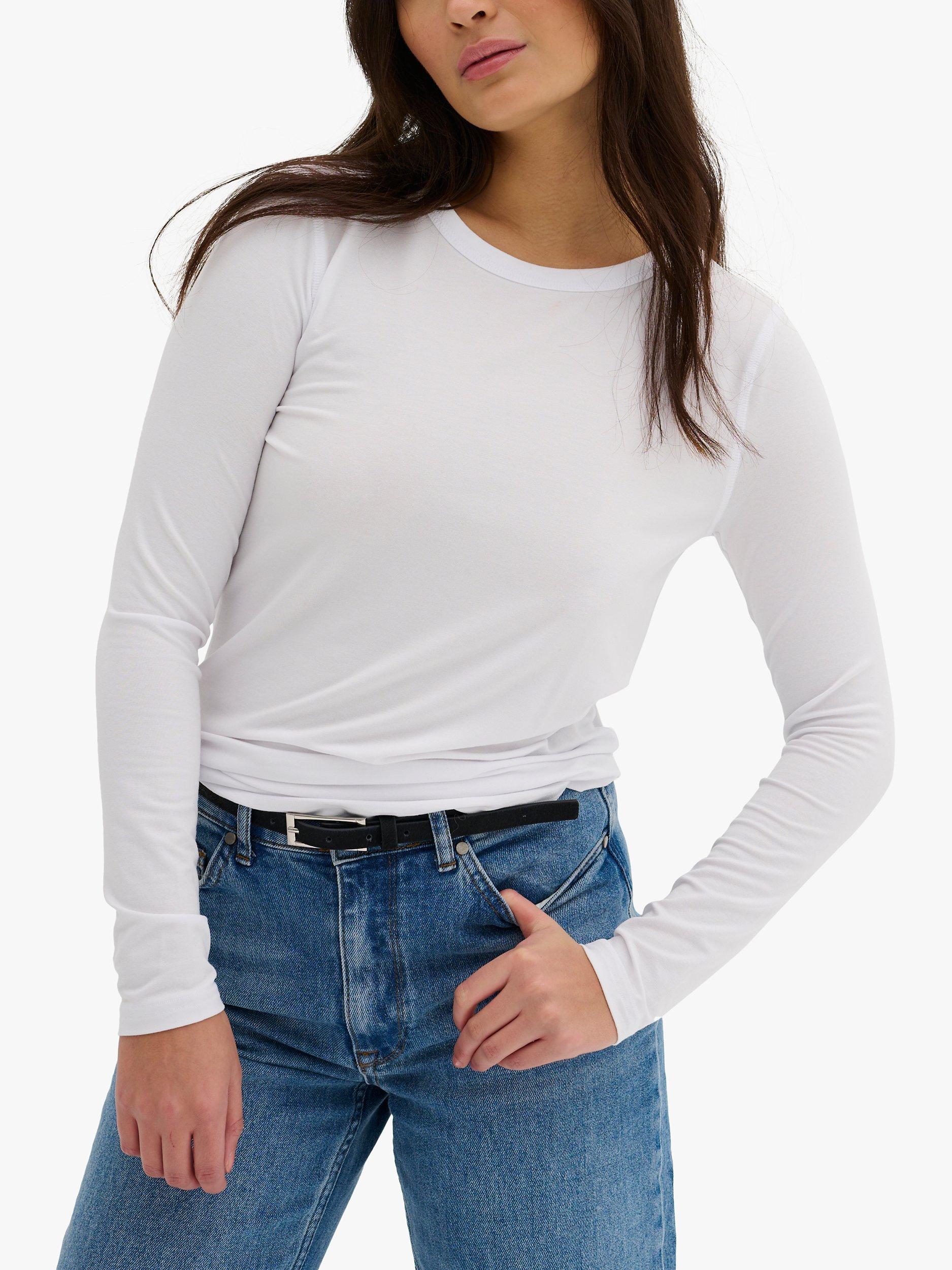 Product image 1 of 5, which shows MY ESSENTIAL WARDROBE Long Sleeve Top, Bright White, XS