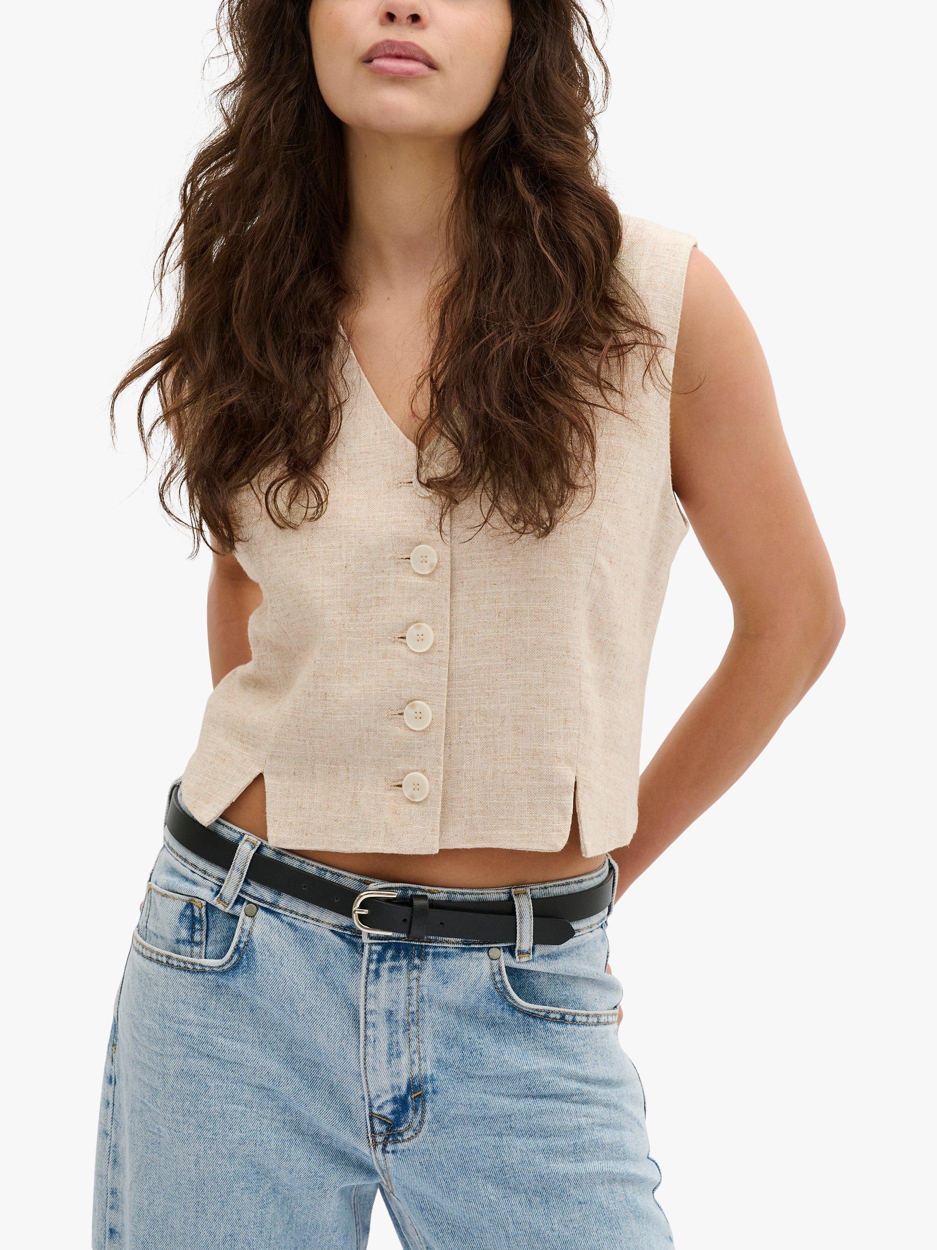 Product image 1 of 5, which shows MY ESSENTIAL WARDROBE Lavita V-neck Button Waistcoat, Oatmeal Melange, 14