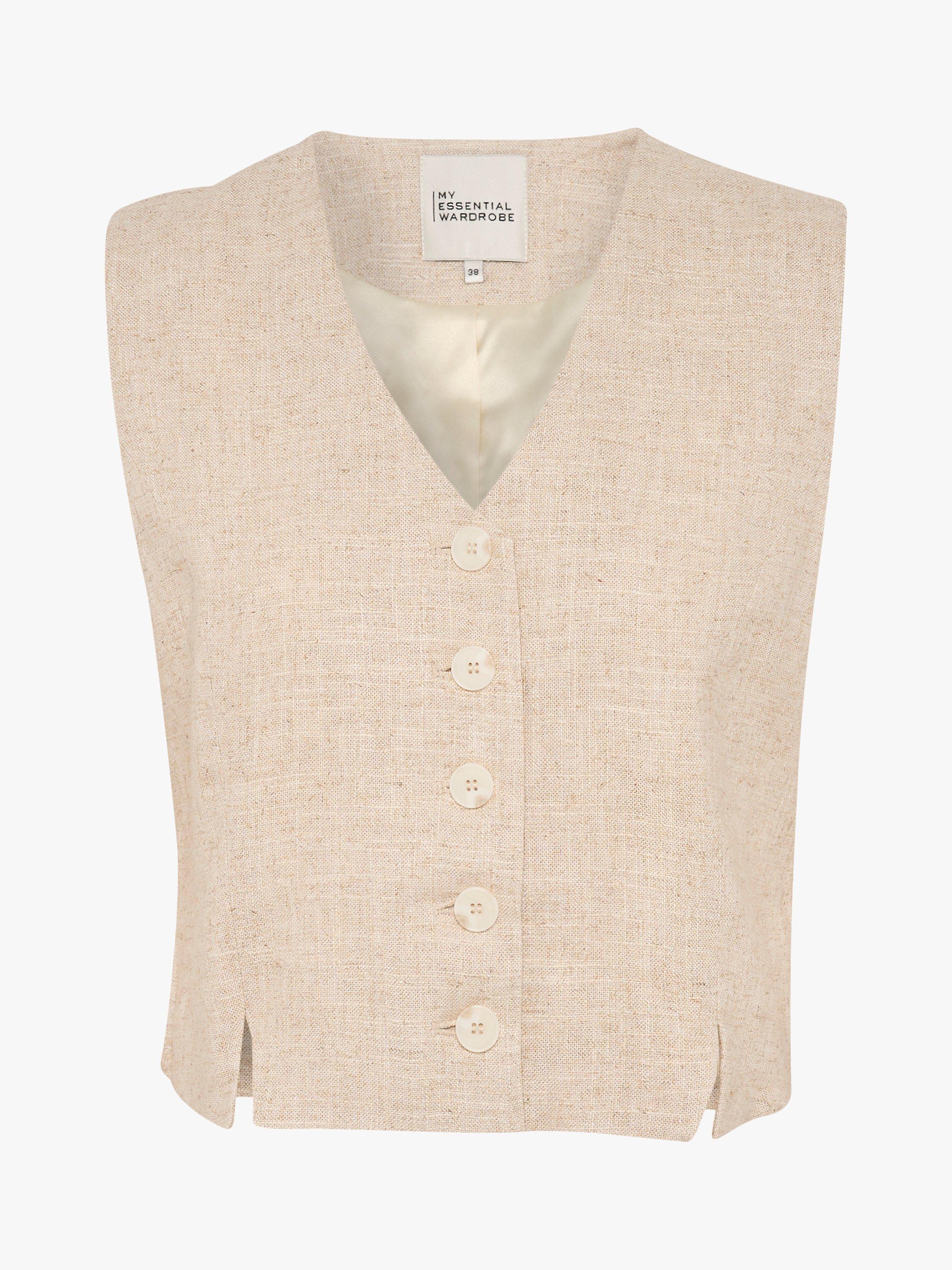 Product image 4 of 5, which shows MY ESSENTIAL WARDROBE Lavita V-neck Button Waistcoat, Oatmeal Melange, 14