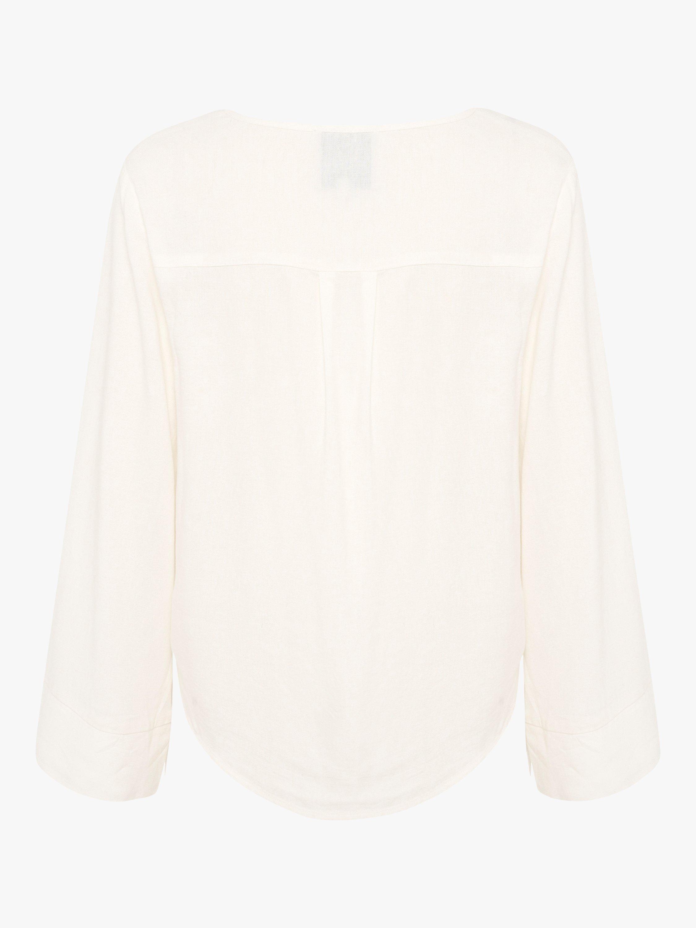 MY ESSENTIAL WARDROBE Dias Wide Sleeve Notch Neck Linen Blend Top, Snow White, 8