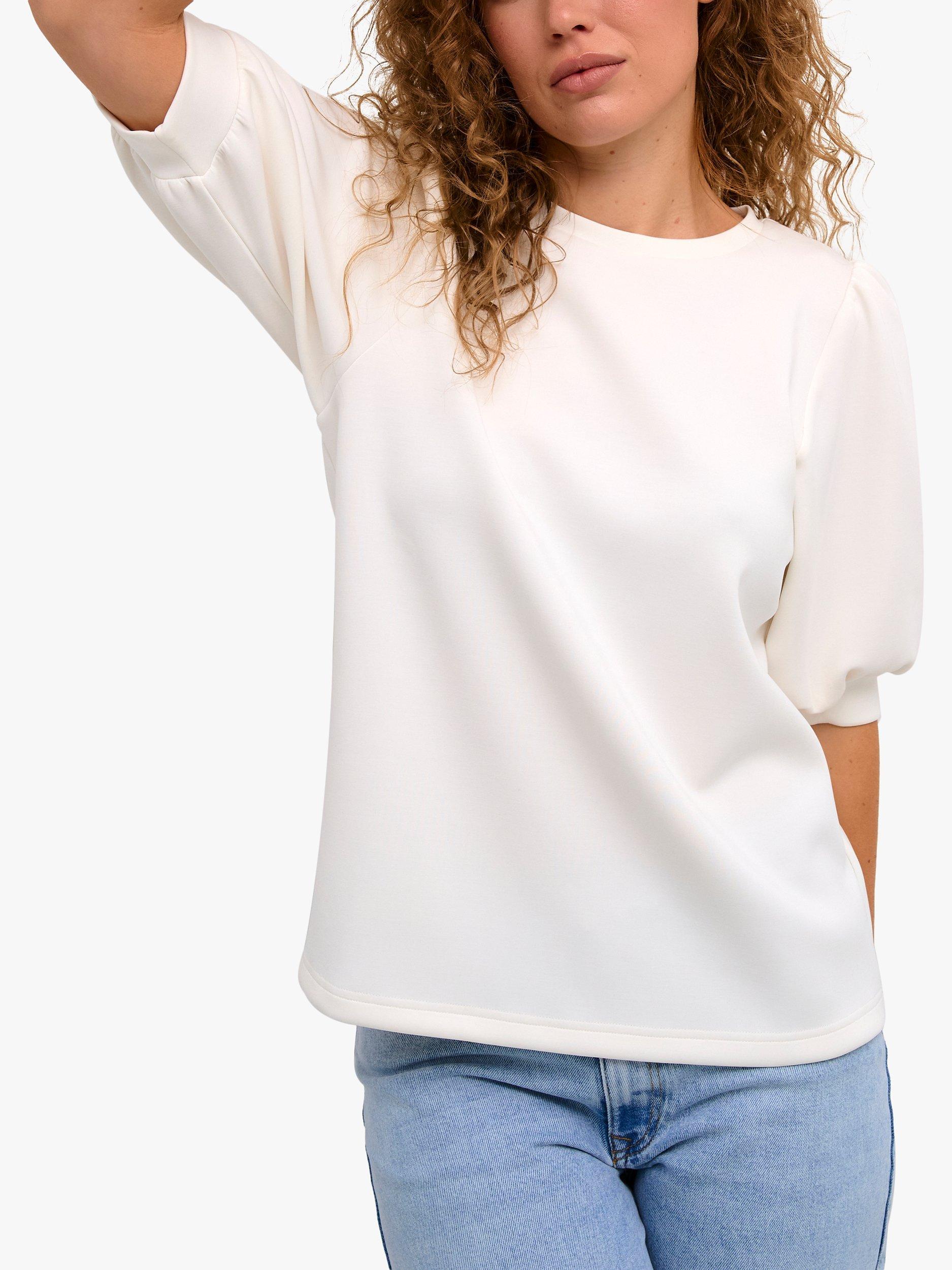 Product image 1 of 5, which shows MY ESSENTIAL WARDROBE El Puff Sleeve Round Neck Blouse, Snow White, S