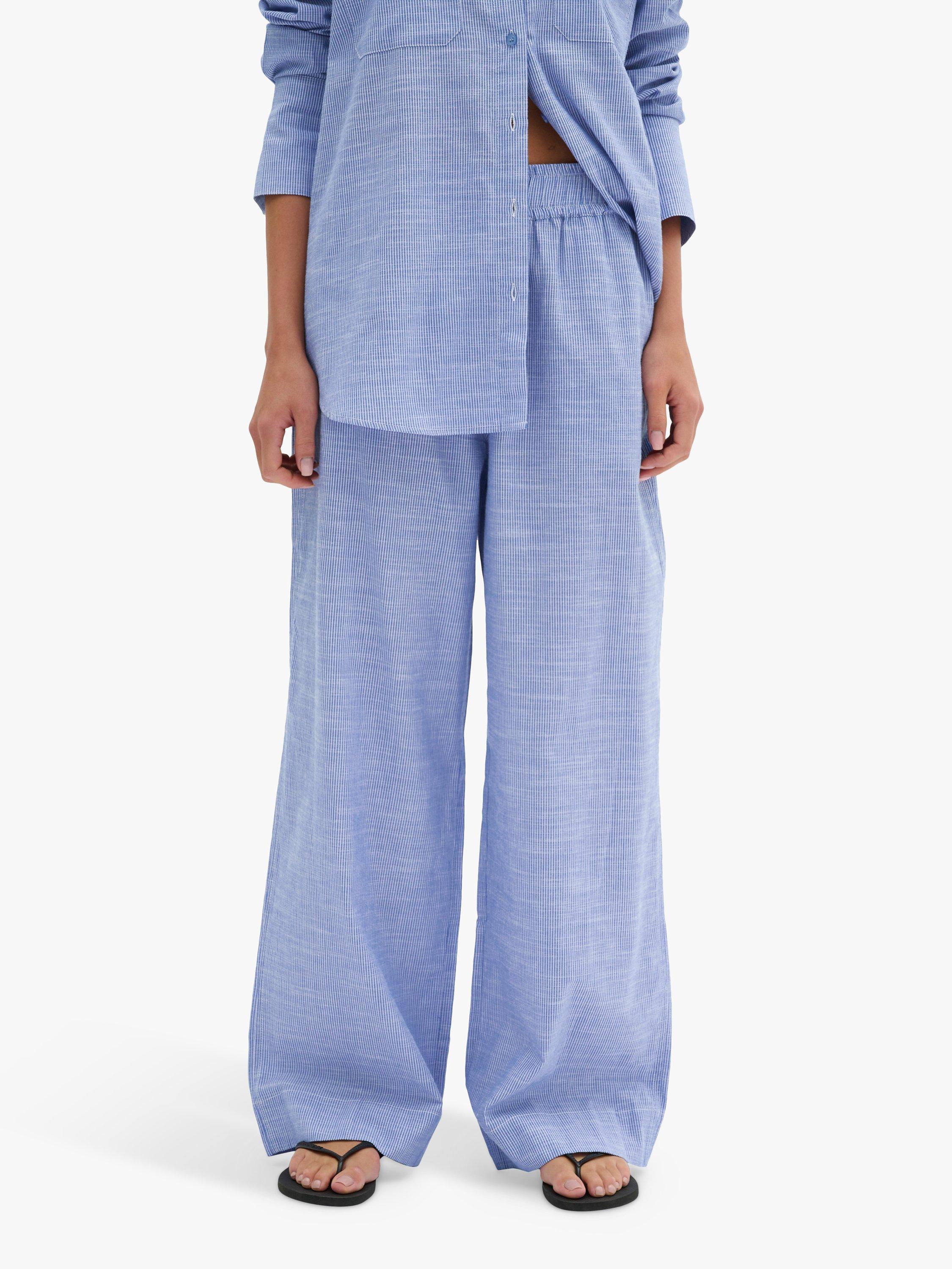 MY ESSENTIAL WARDROBE Skye High Waisted Wide Leg Trousers, Delft Blue Striped