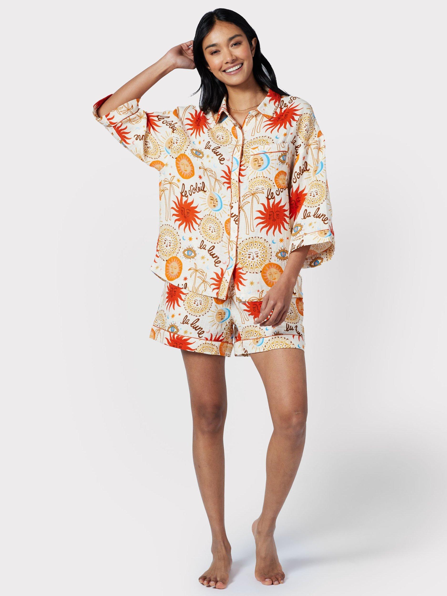 Chelsea Peers Sun Moon Print Oversized Short Pyjamas Off White Multi