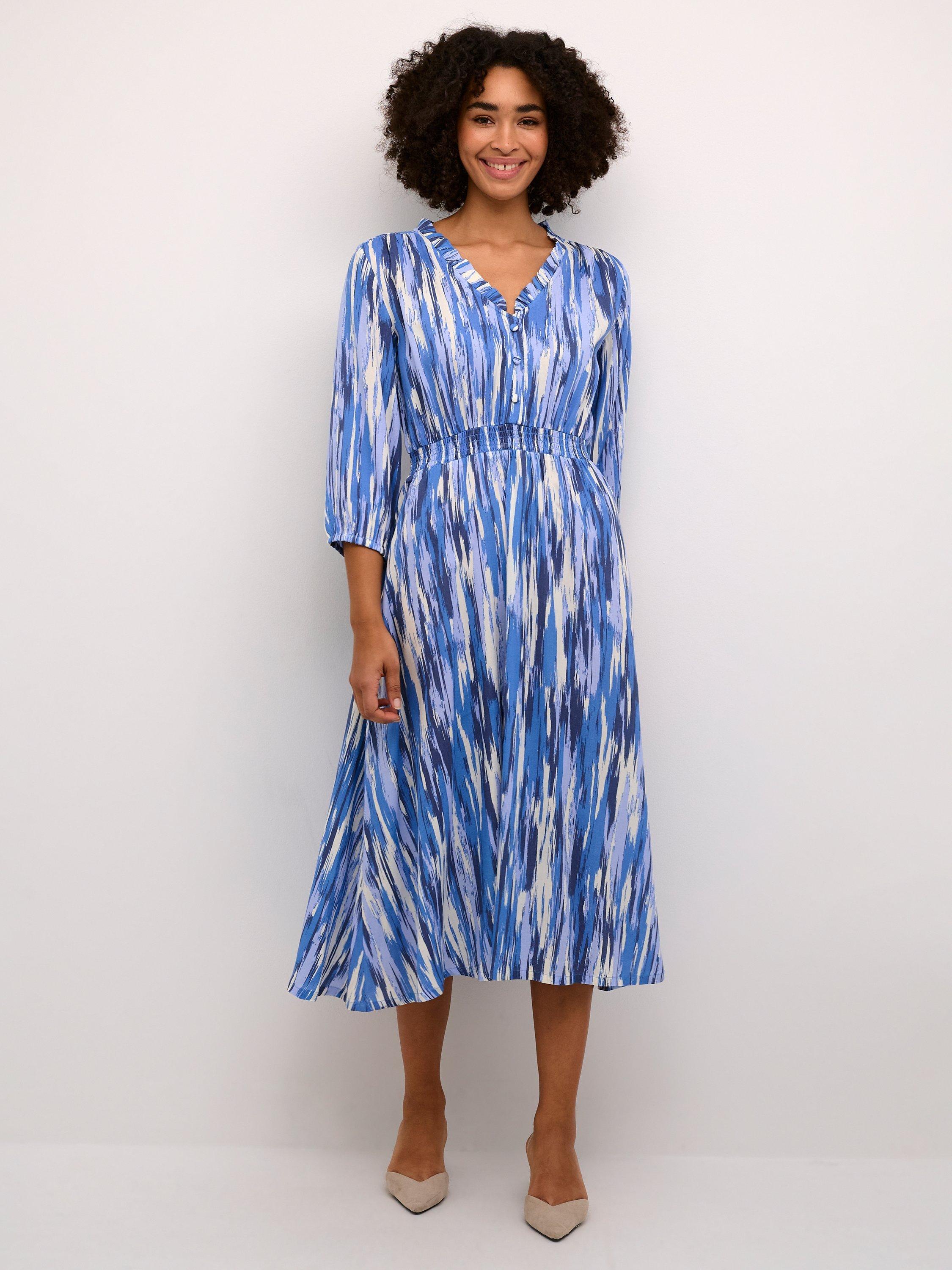 KAFFE Ariana Abstract Print Midi Dress, Blue