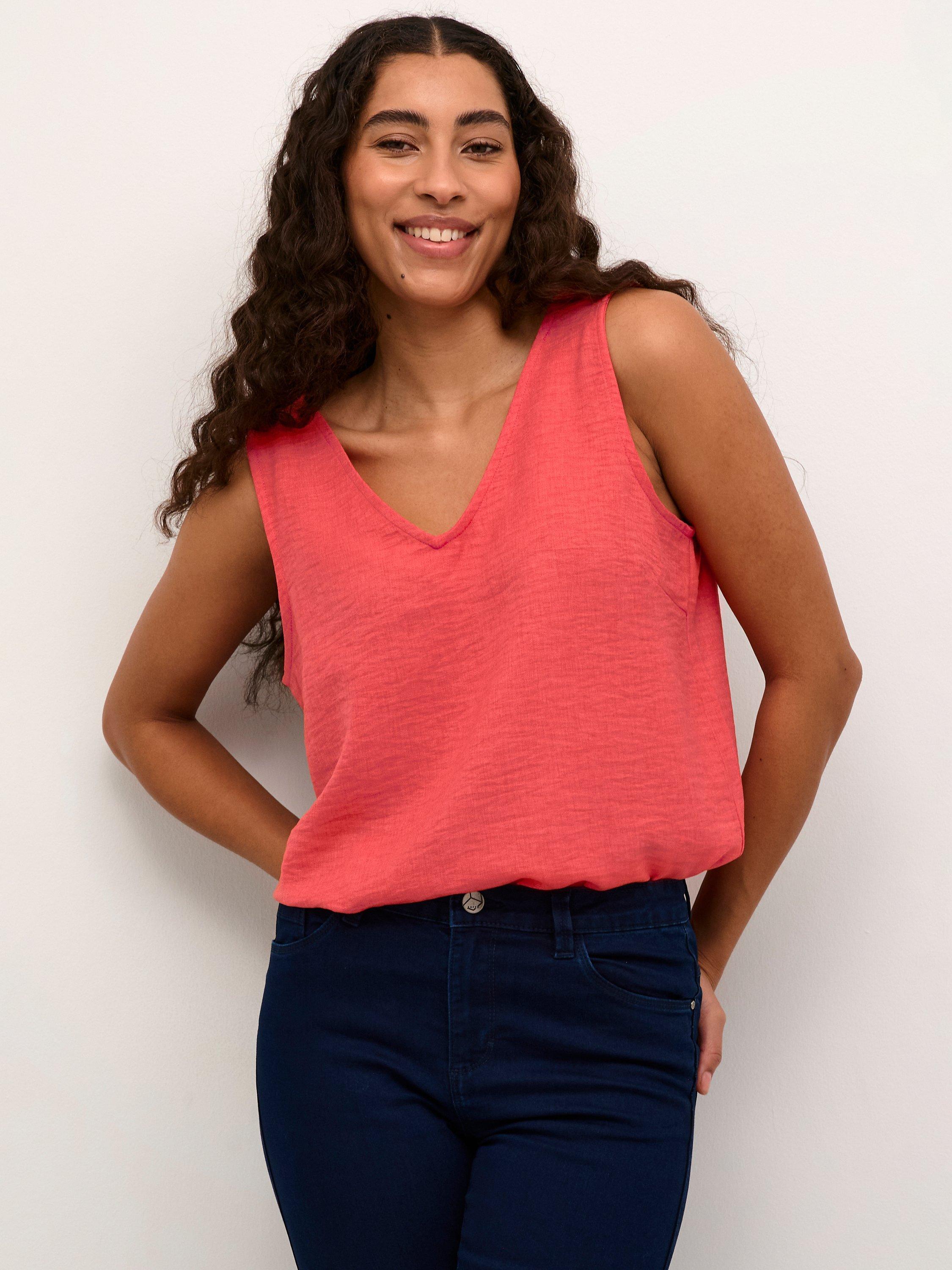 KAFFE Elise V-Neck Regular Fit Tank Top, Cayenne