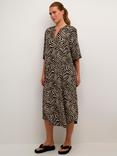 KAFFE Milia Animal Print Kaftan Linen Blend Dress, Chinchilla/Black