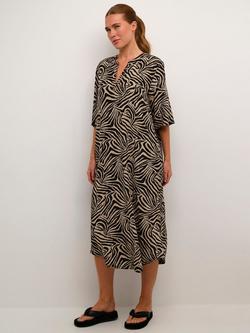 KAFFE Milia Animal Print Kaftan Linen Blend Dress, Chinchilla/Black, Chinchilla/Black