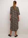 KAFFE Milia Animal Print Kaftan Linen Blend Dress, Chinchilla/Black