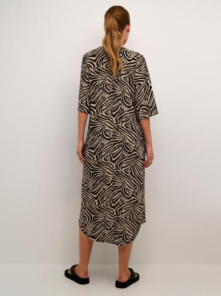 KAFFE Milia Animal Print Kaftan Linen Blend Dress, Chinchilla/Black - view 2, Chinchilla/Black