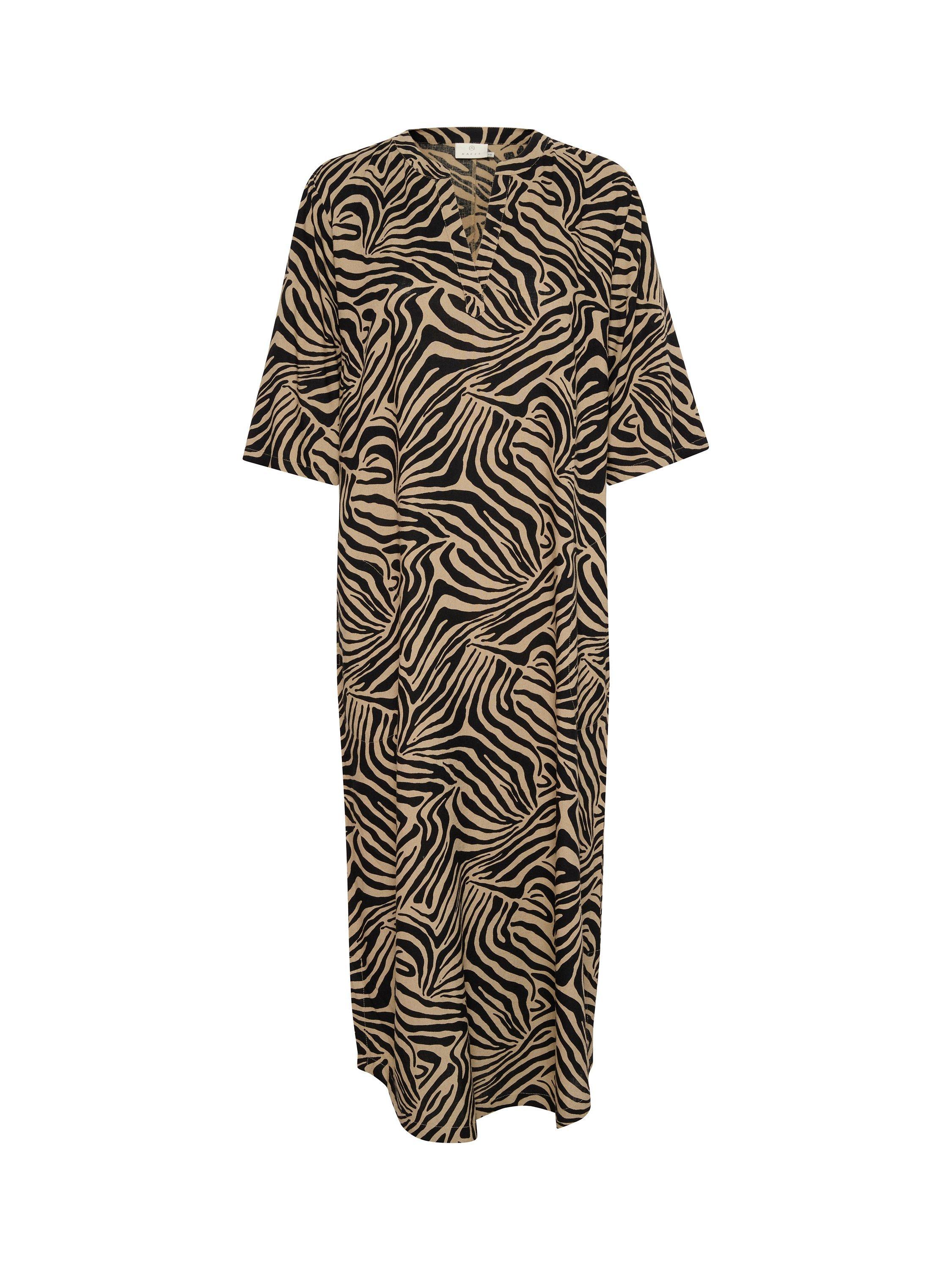 Product image 5 of 6, which shows KAFFE Milia Animal Print Kaftan Linen Blend Dress, Chinchilla/Black, 8