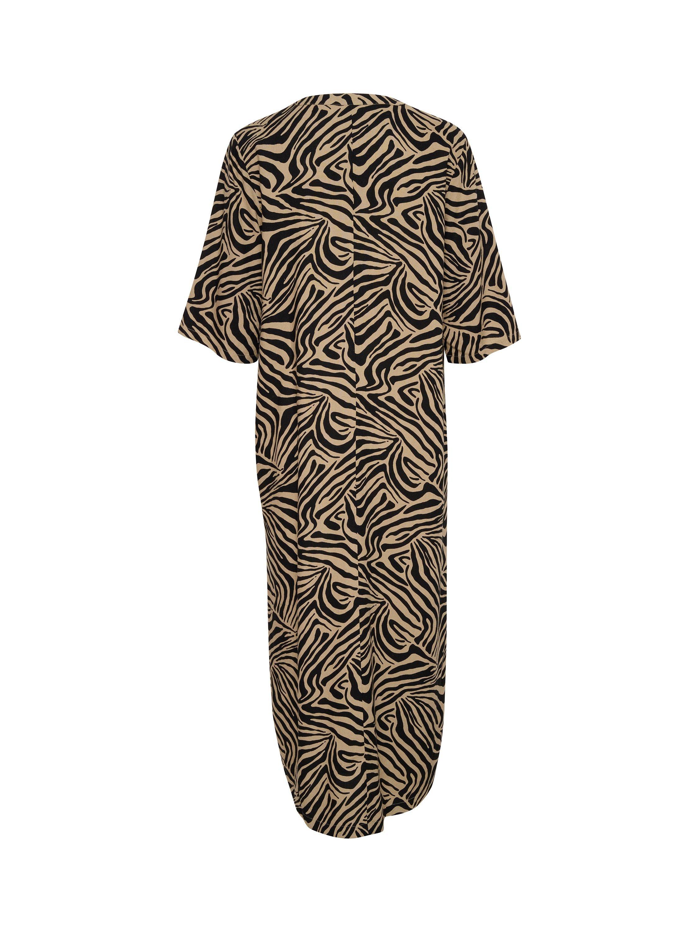 Product image 6 of 6, which shows KAFFE Milia Animal Print Kaftan Linen Blend Dress, Chinchilla/Black, 8