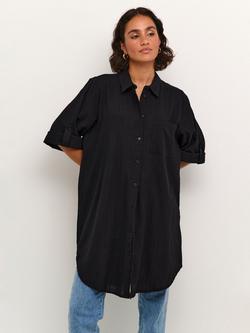 KAFFE Pauline Crinkle Cotton Shirt Dress, Black