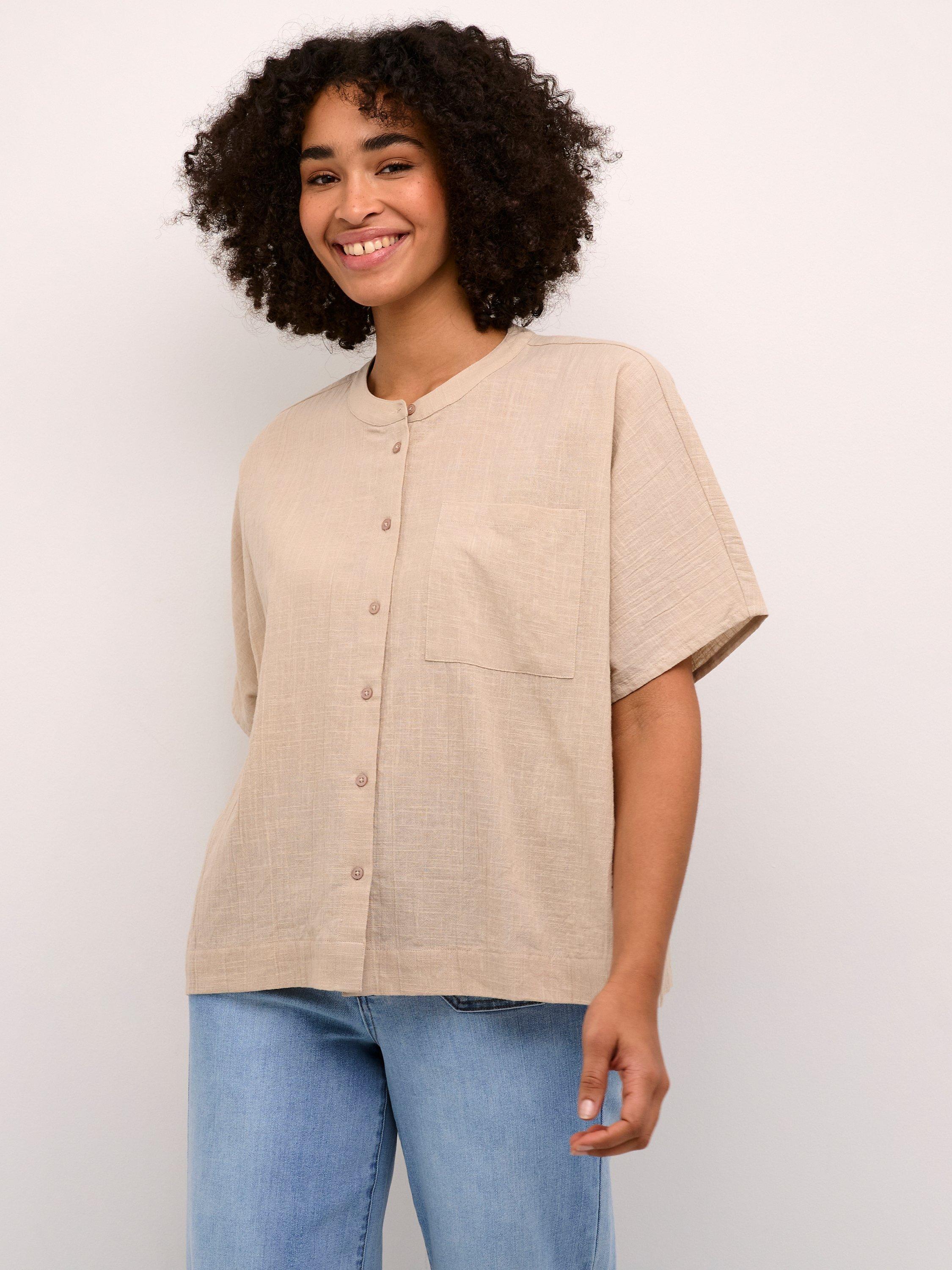 KAFFE Pauline Short Batwing Sleeve Shirt, Feather Grey