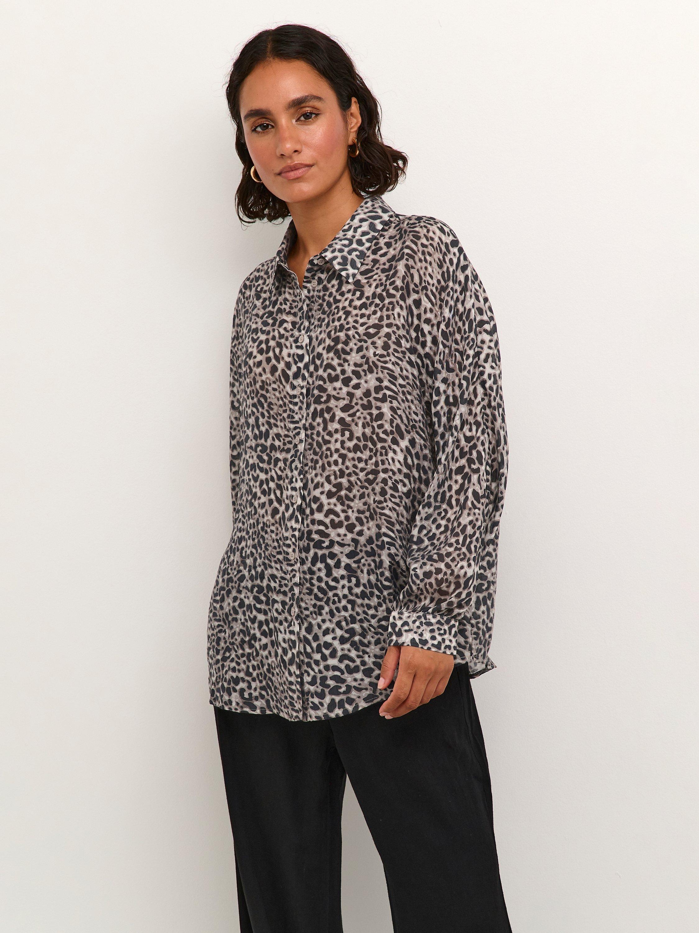 KAFFE Vita Animal Print Blouse, Brown/Multi, 12