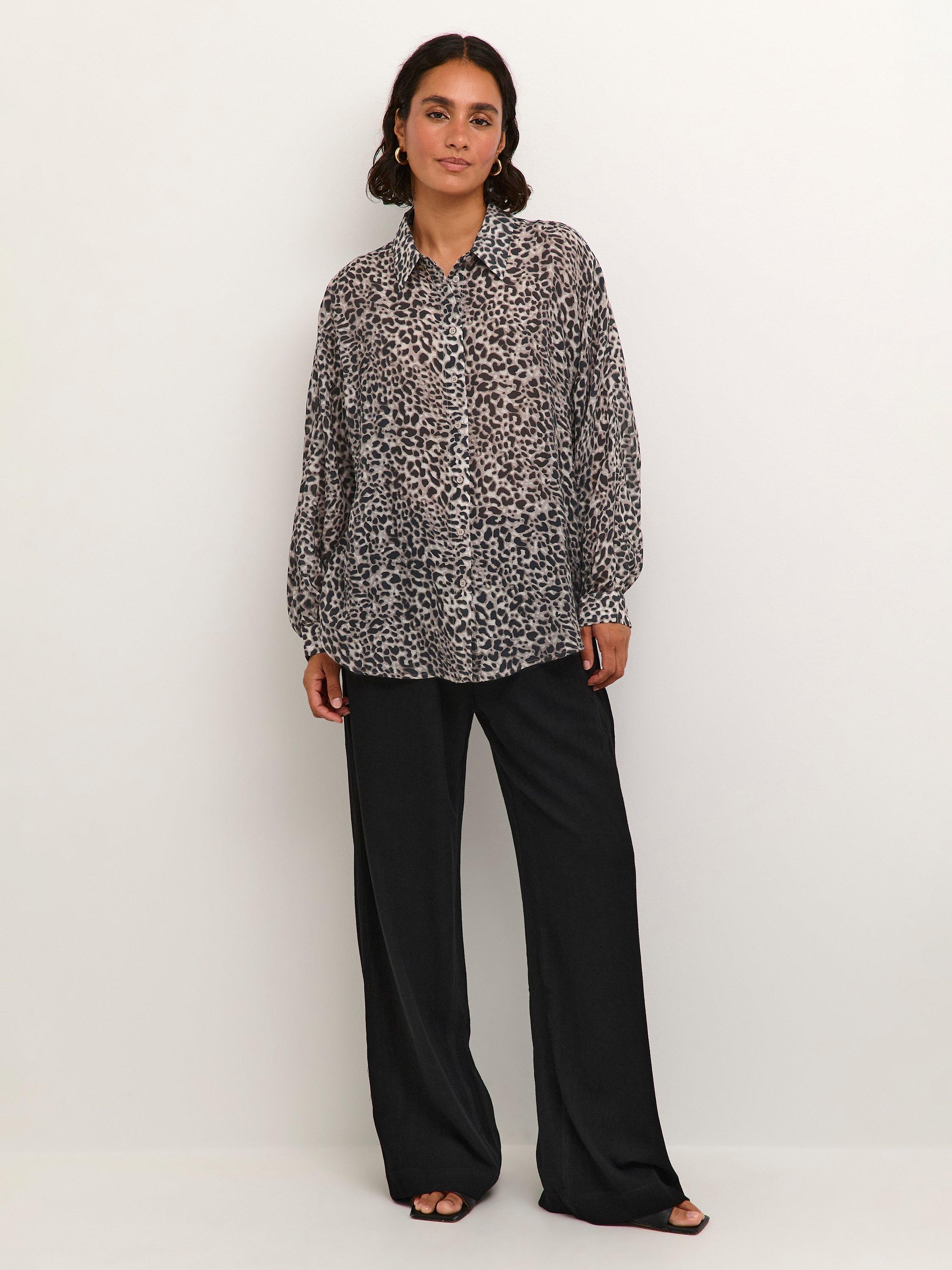 KAFFE Vita Animal Print Blouse, Brown/Multi, 12
