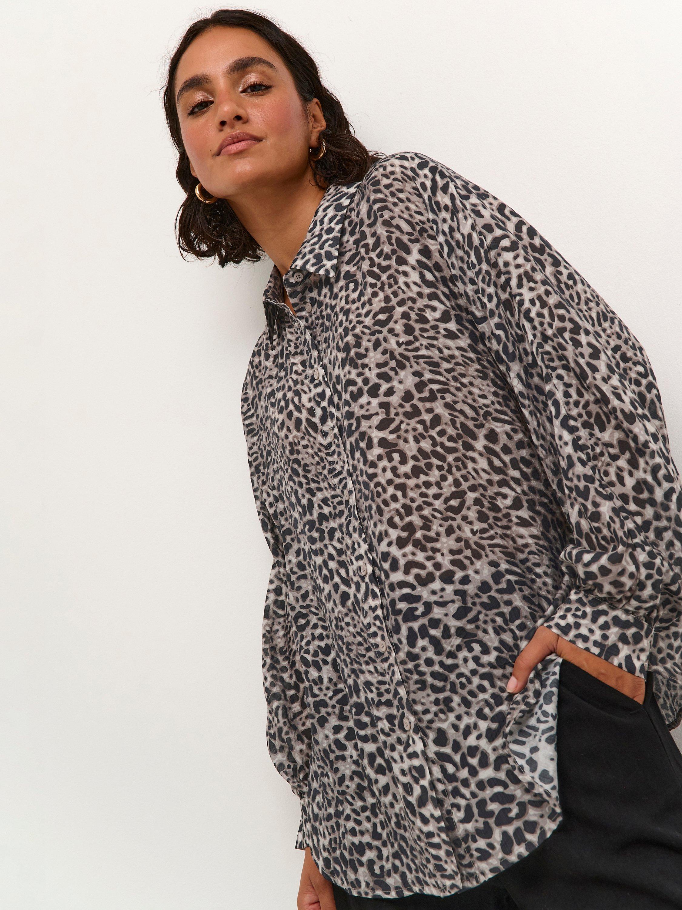 KAFFE Vita Animal Print Blouse, Brown/Multi, 12