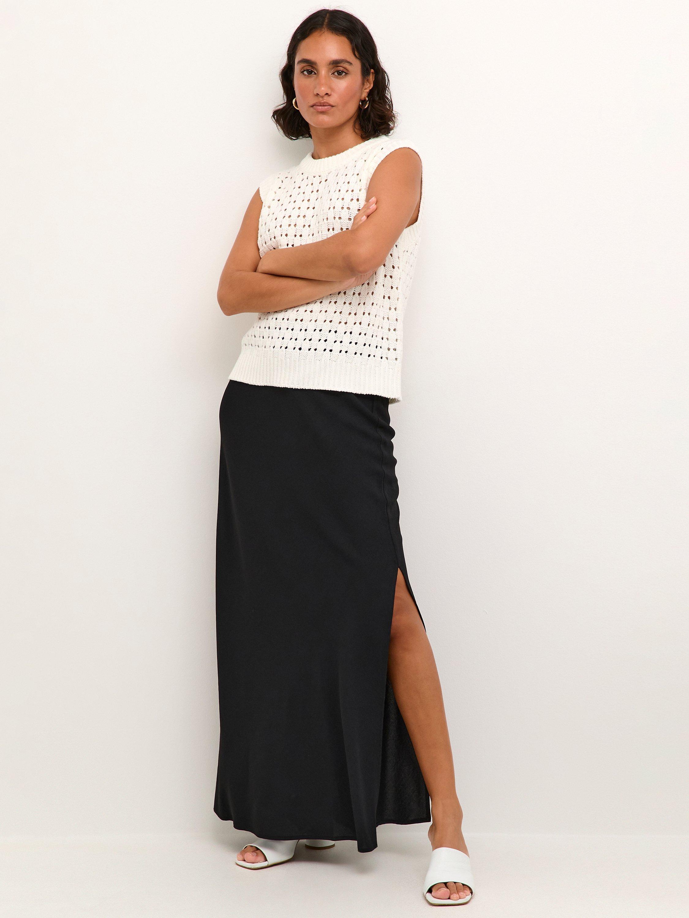Product image 1 of 5, which shows KAFFE Silja Side Slit Maxi Skirt, Deep Black, 12